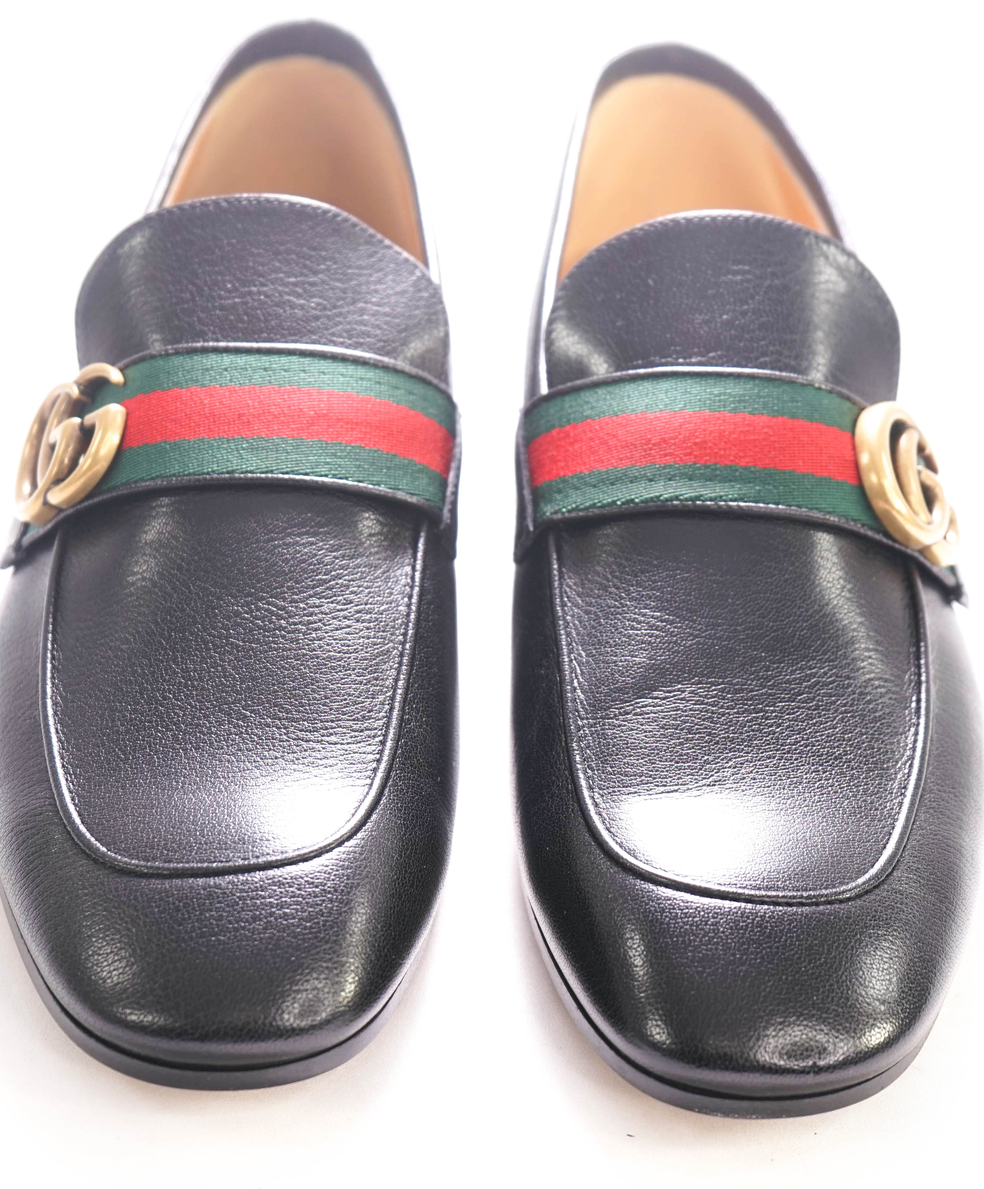 $1,050 GUCCI - "MARMONT" Black GG Web Detail Leather Loafers - 8.5US (8G)