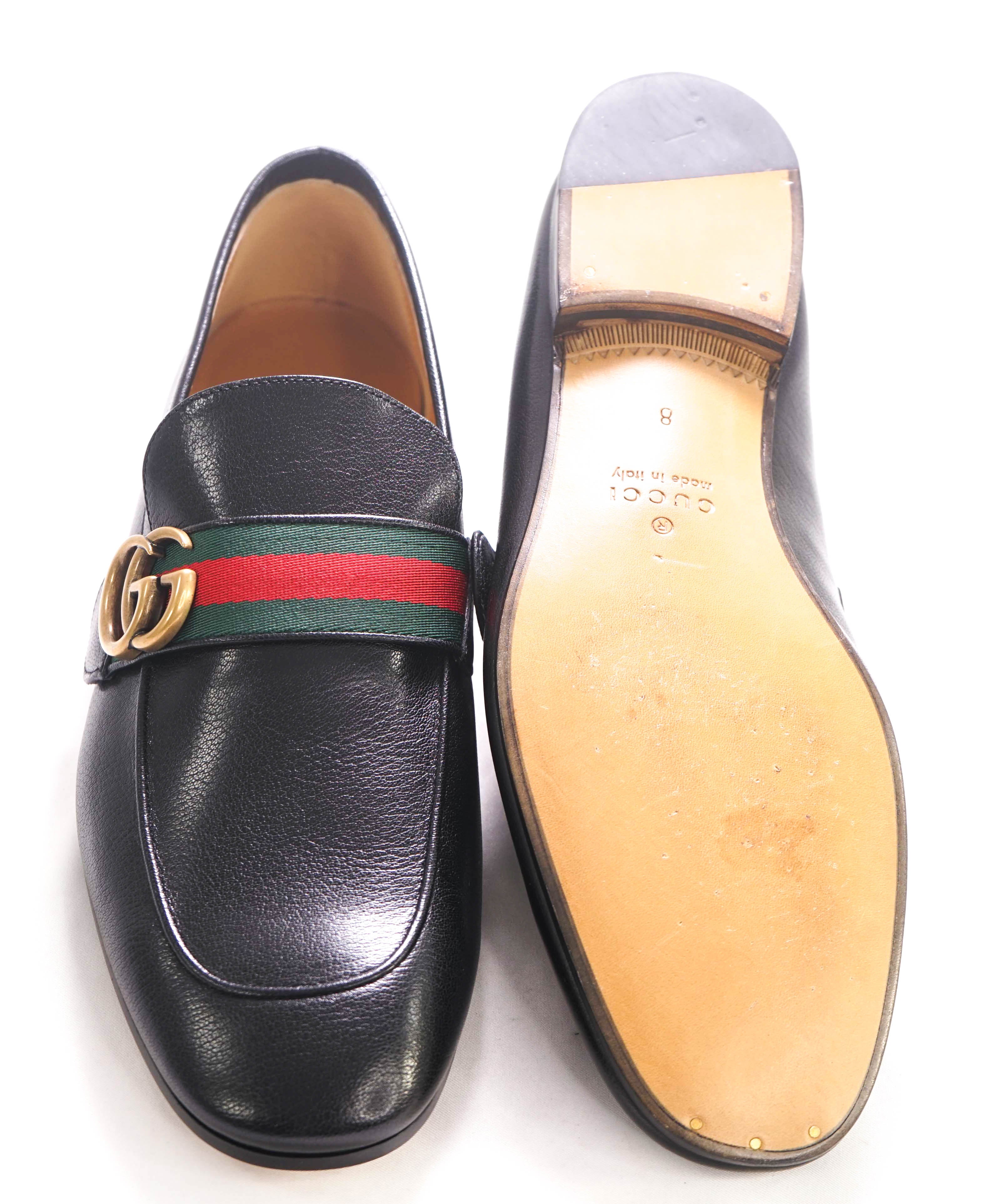 $1,050 GUCCI - "MARMONT" Black GG Web Detail Leather Loafers - 8.5US (8G)