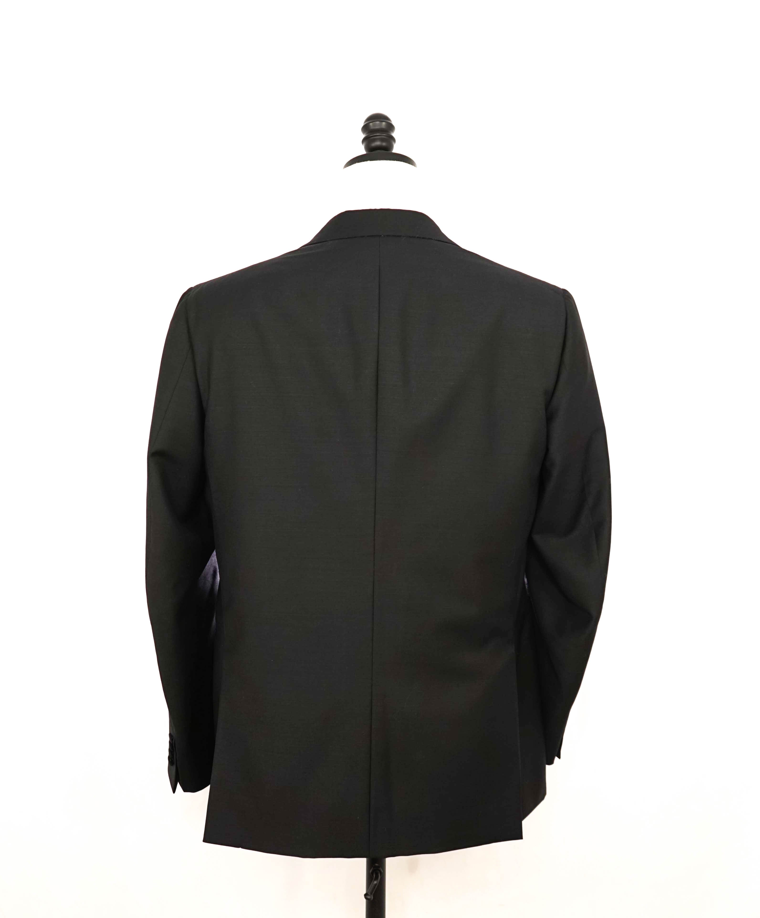 $4,595 ISAIA - "AQUASPIDER" Satin PEAK LAPEL Black Wool Tuxedo - 42S