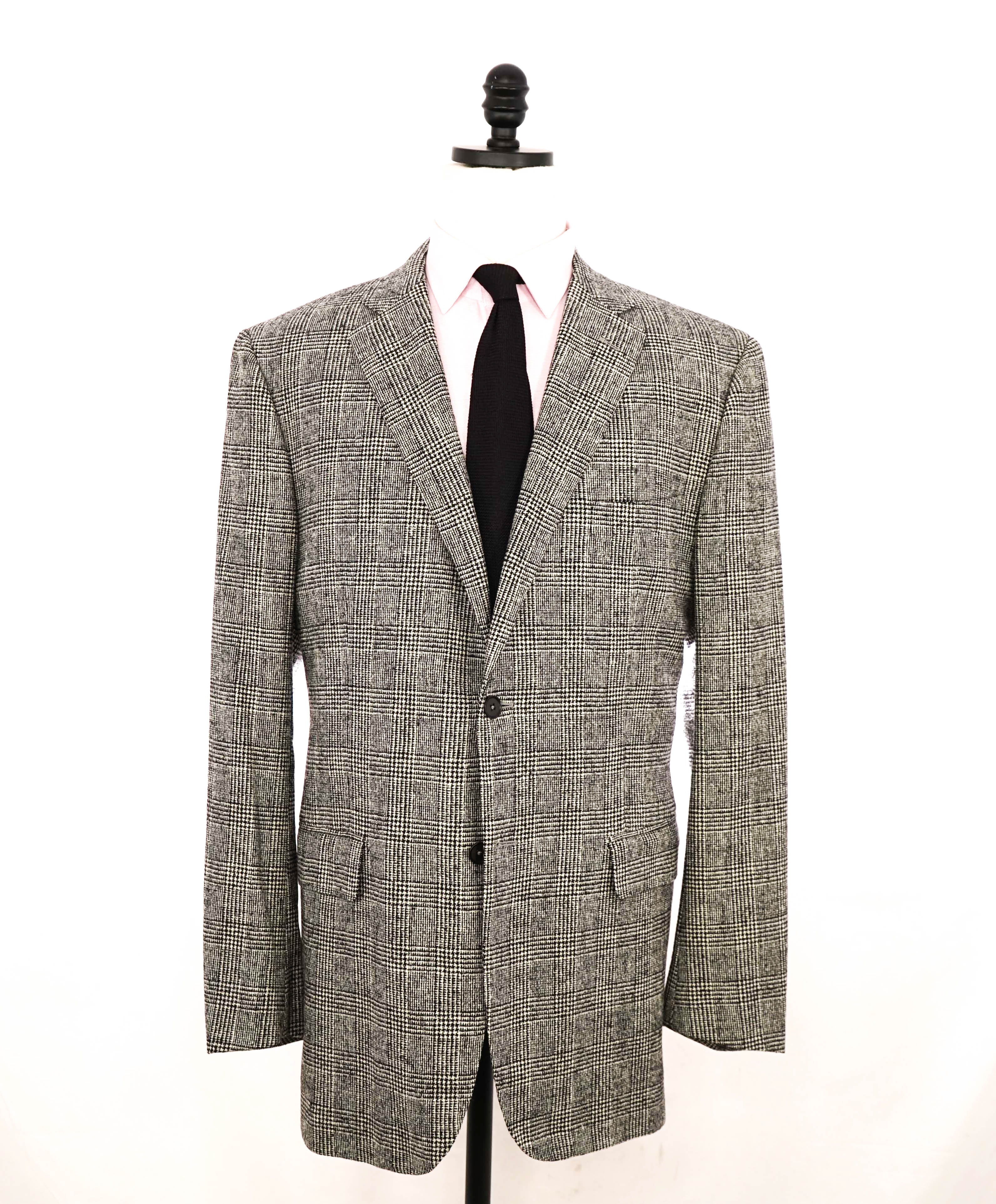 $4,000 ISAIA - Black & White Prince of Wales Check Wool Classic Suit - 46L