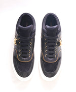 $750 SALVATORE FERRAGAMO - "NORIS" Black/White Gold Gancini Sneaker - 12 M US