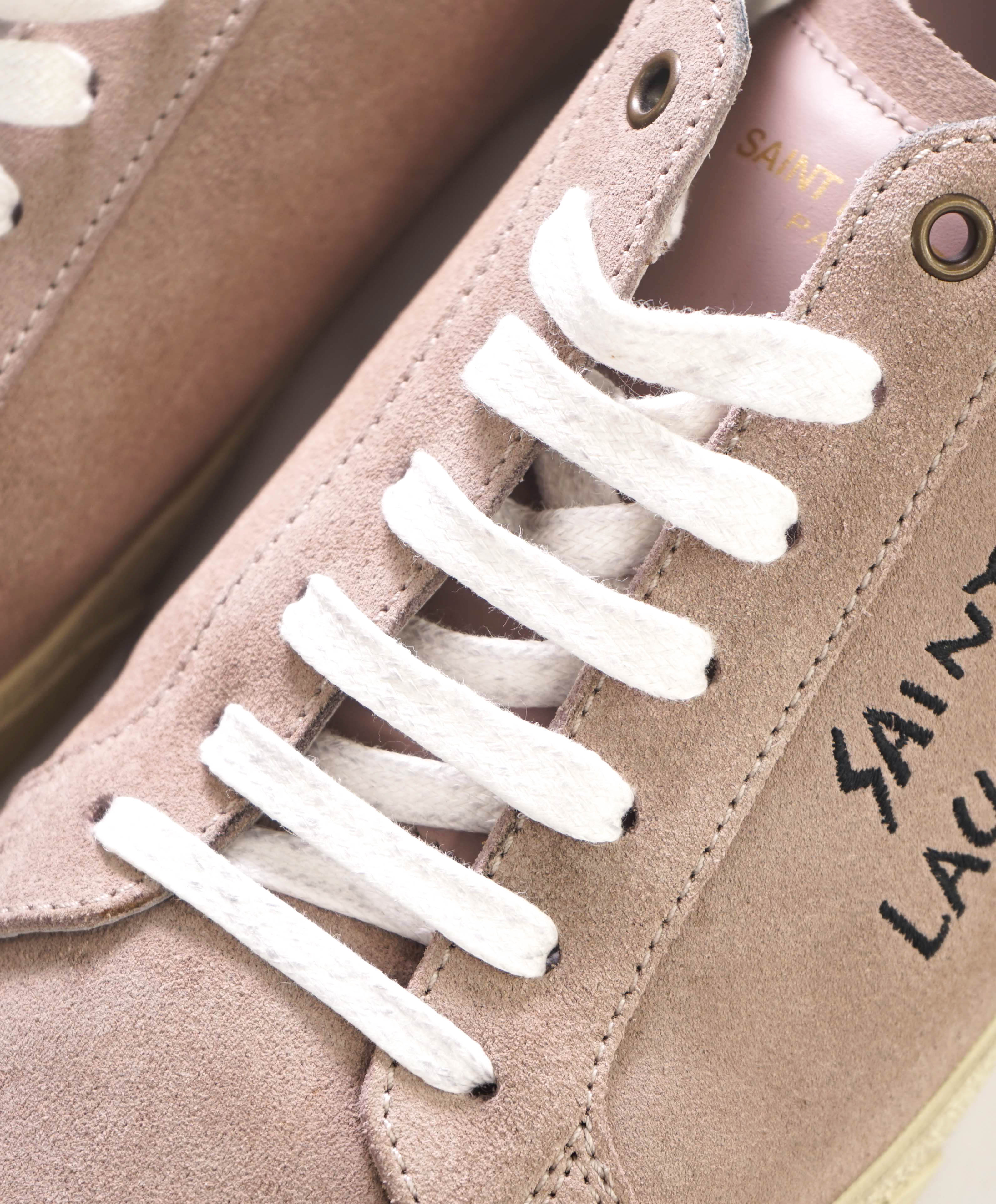 $800 SAINT LAURENT - Court Sneakers Pastel Pink Suede - 12 (45EU)