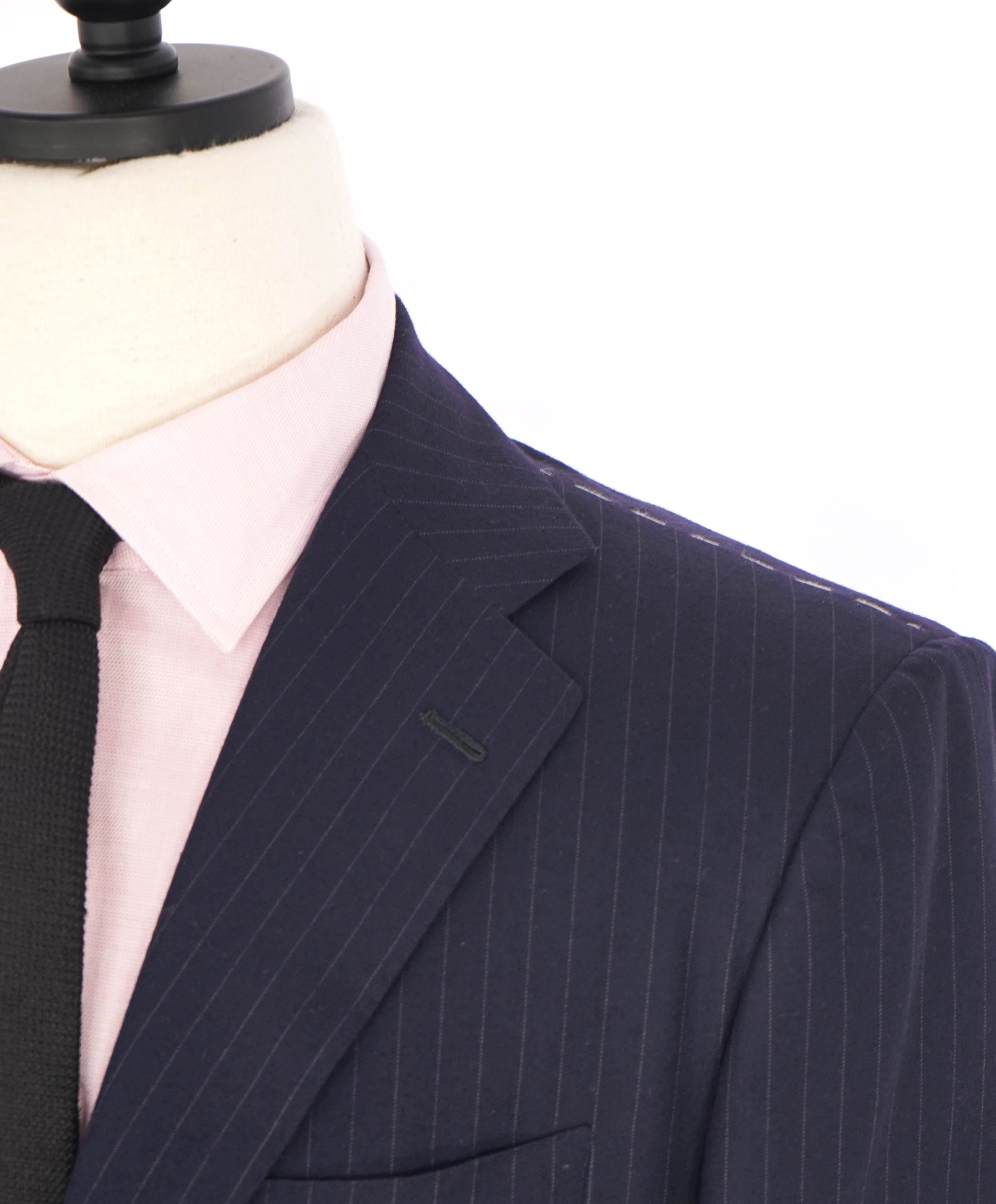 $10,000 KITON - "DIAMANTE BLUE" Iconic Chalk Stripe Navy Suit 2-3 Roll Lapel - 46R