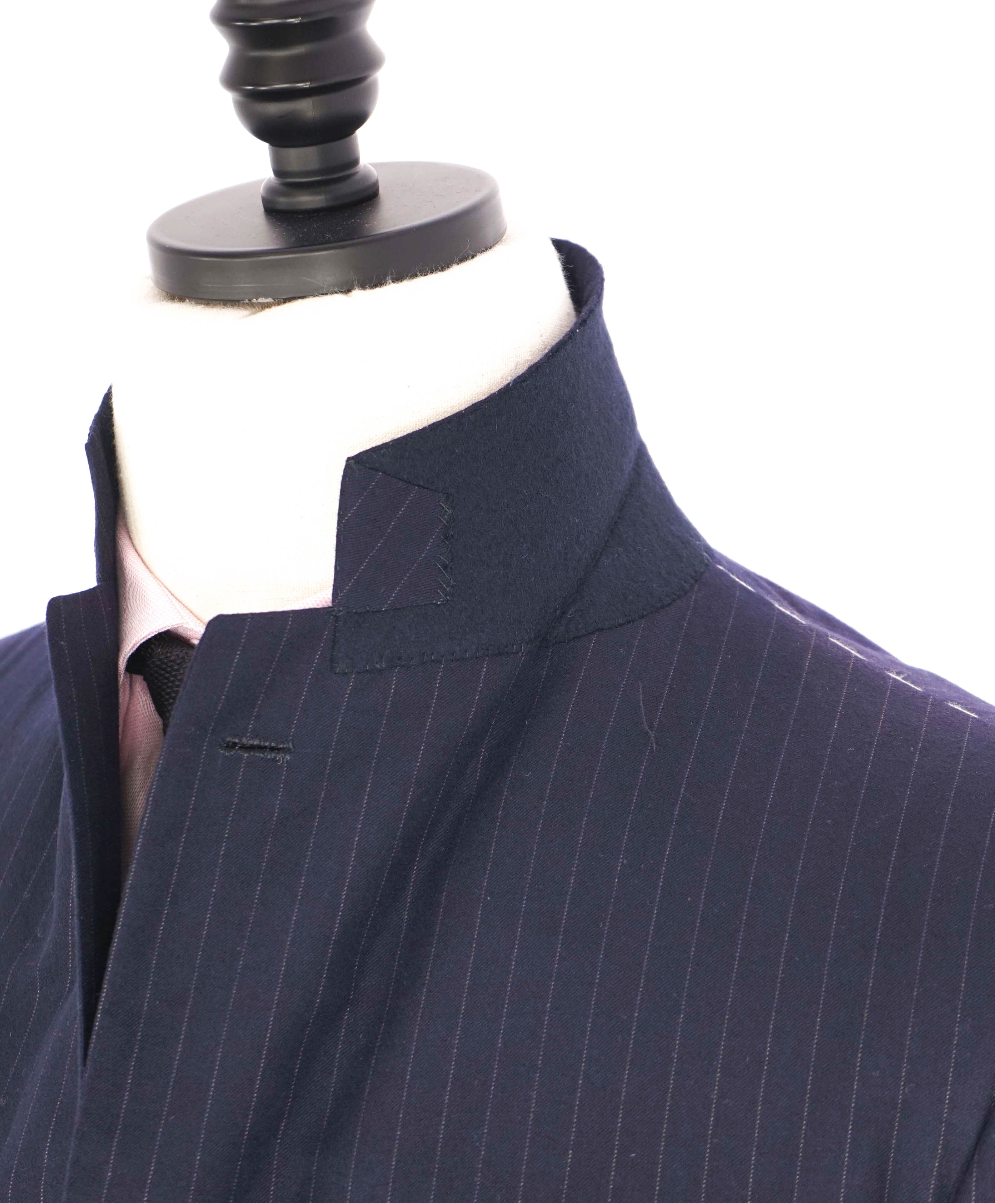 $10,000 KITON - "DIAMANTE BLUE" Iconic Chalk Stripe Navy Suit 2-3 Roll Lapel - 42R