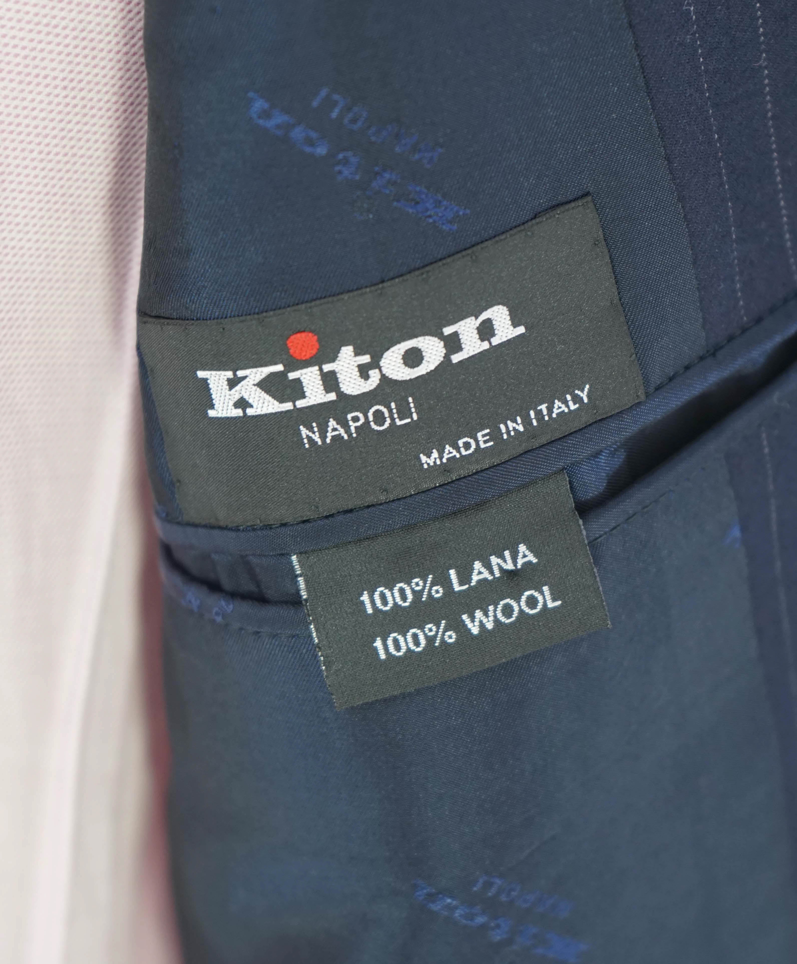 $10,000 KITON - "DIAMANTE BLUE" Iconic Chalk Stripe Navy Suit 2-3 Roll Lapel - 42R