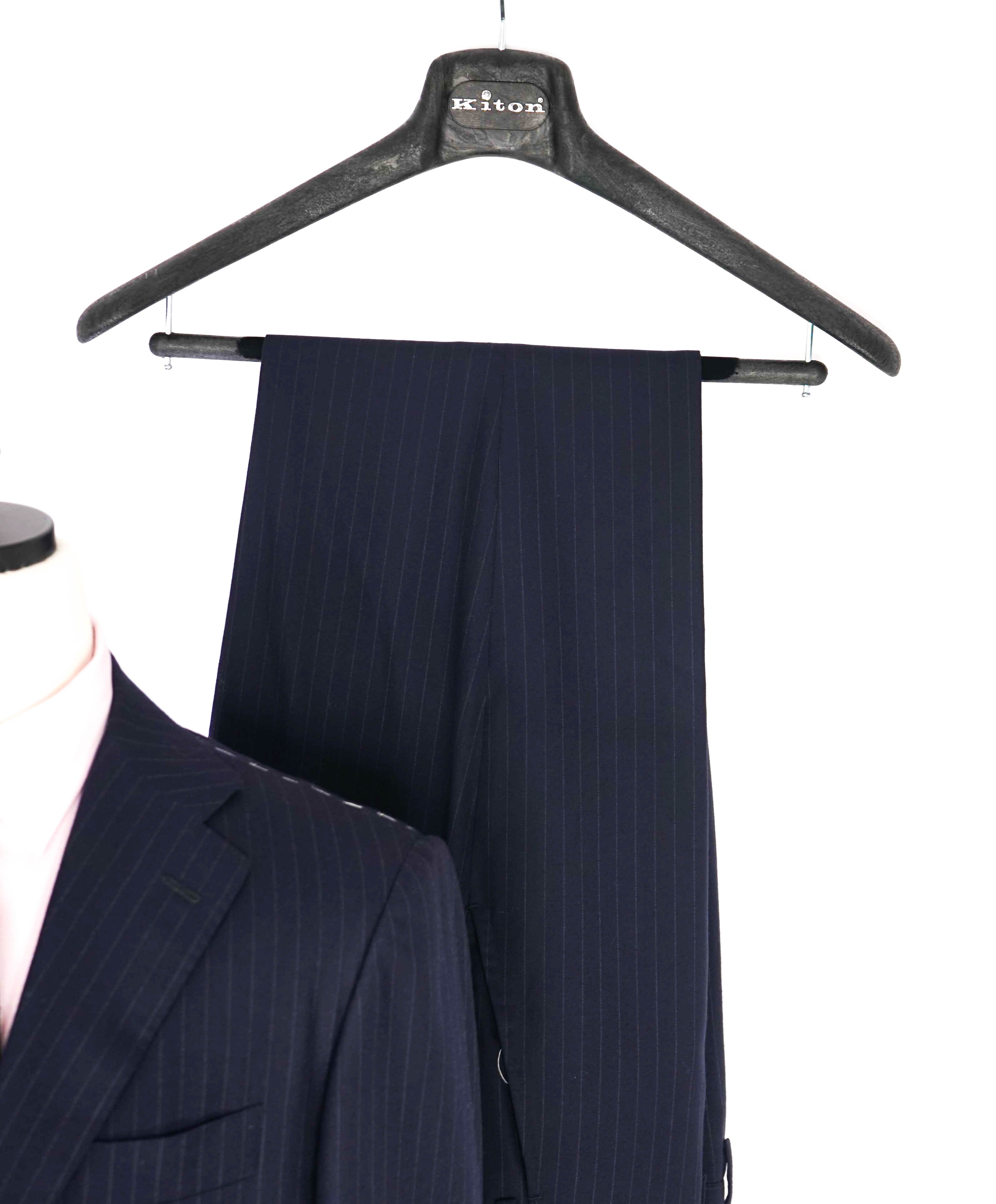 $10,000 KITON - "DIAMANTE BLUE" Iconic Chalk Stripe Navy Suit 2-3 Roll Lapel - 42R