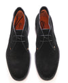 $850 SANTONI - Black Suede Chukka Ankle Boots Orange Rubber Sole - 8US 7UK