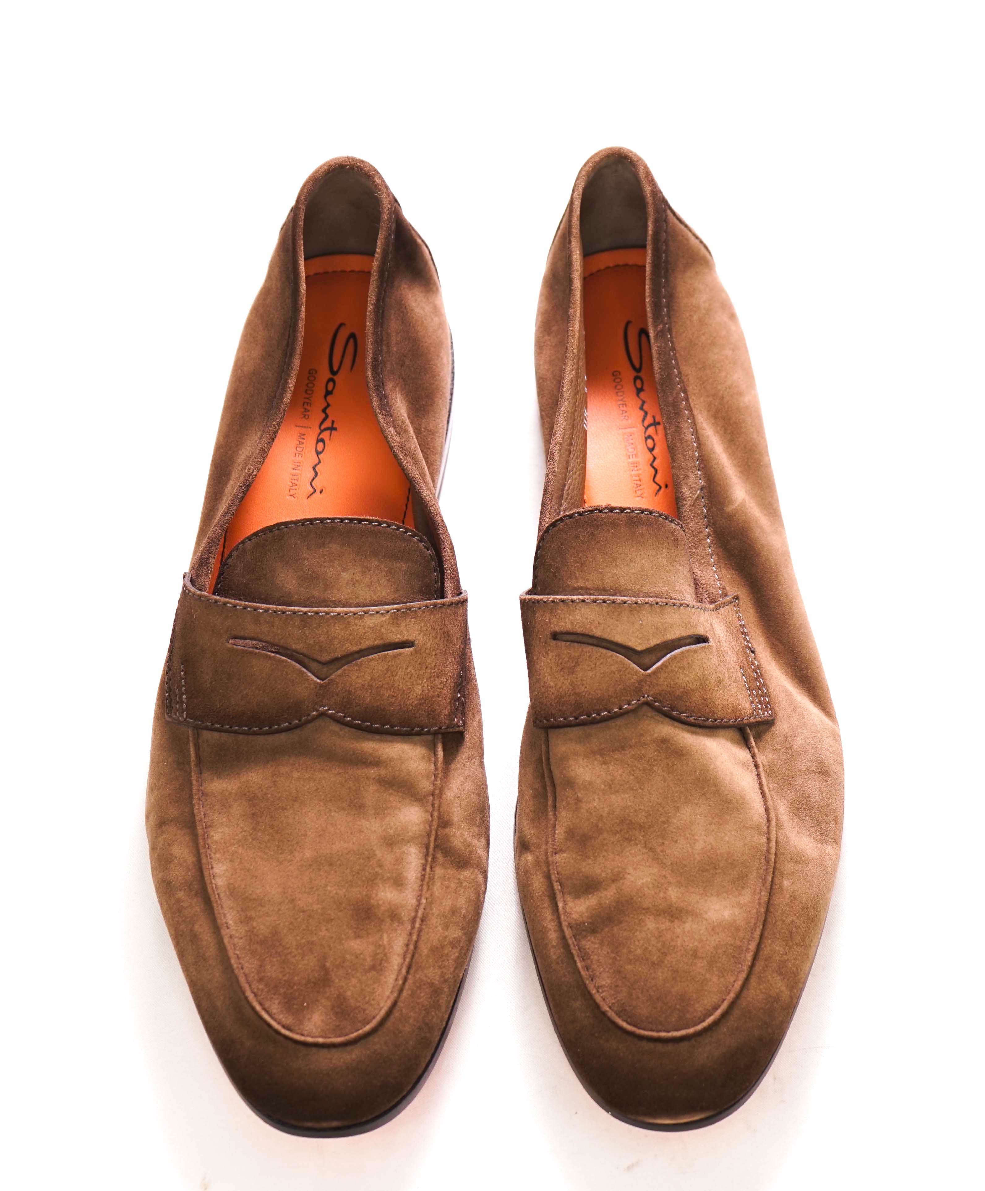 $800 SANTONI - Tobacco Suede Leather Unlined Venetian Loafers - 12US (11UK)