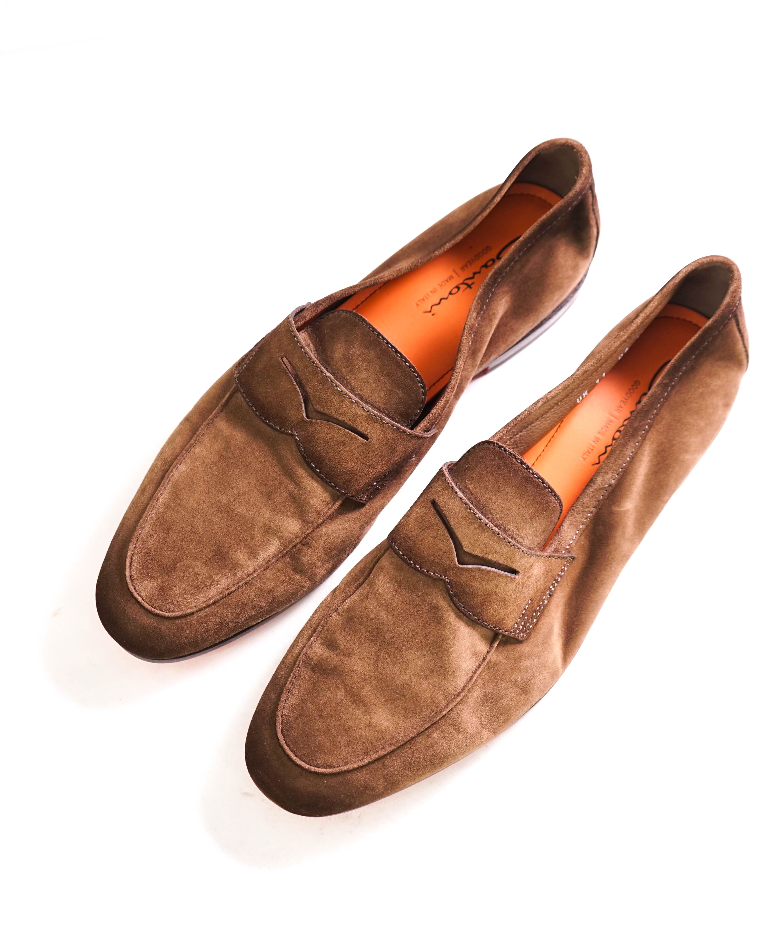 $800 SANTONI - Tobacco Suede Leather Unlined Venetian Loafers - 12US (11UK)