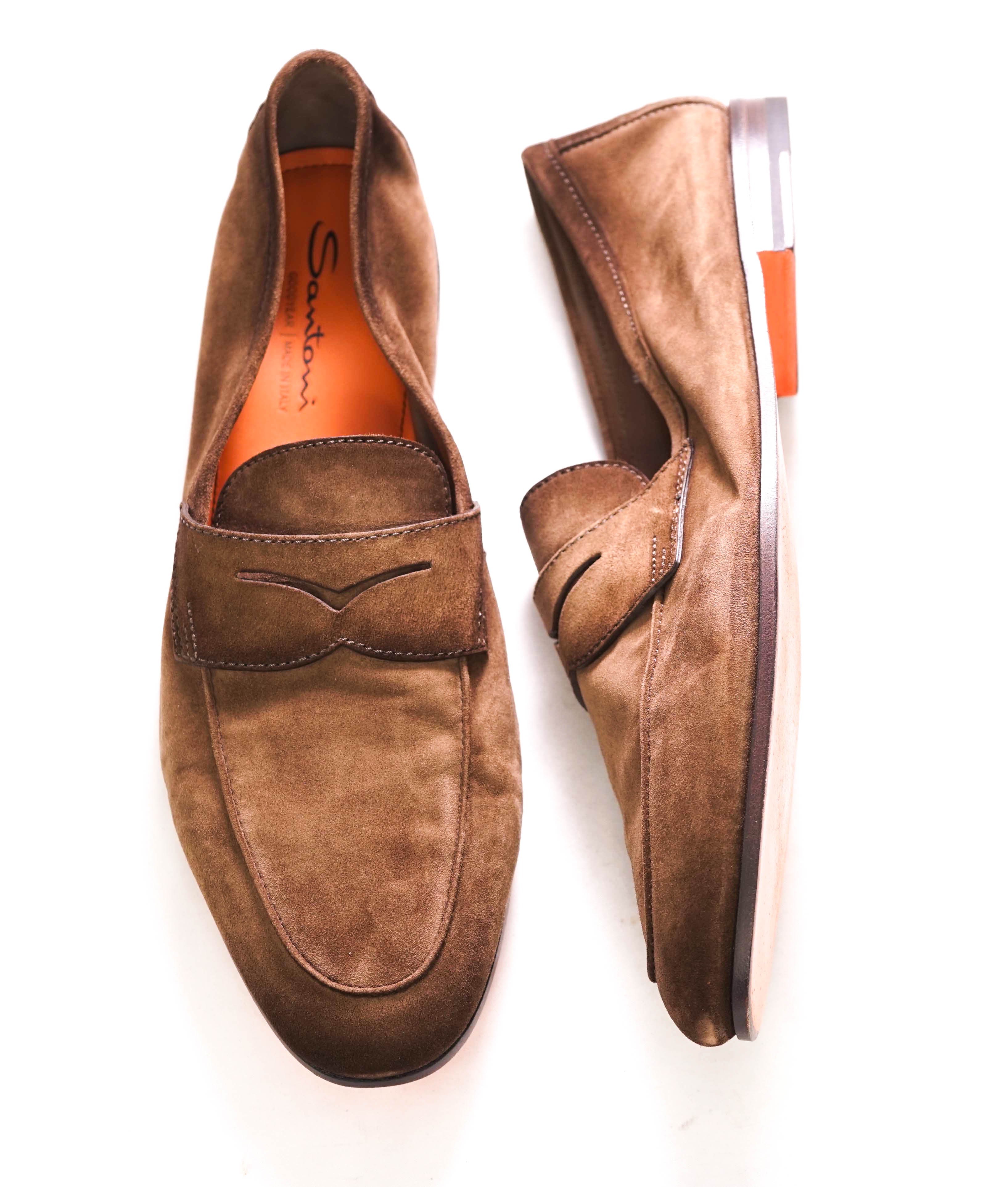 $800 SANTONI - Tobacco Suede Leather Unlined Venetian Loafers - 12US (11UK)