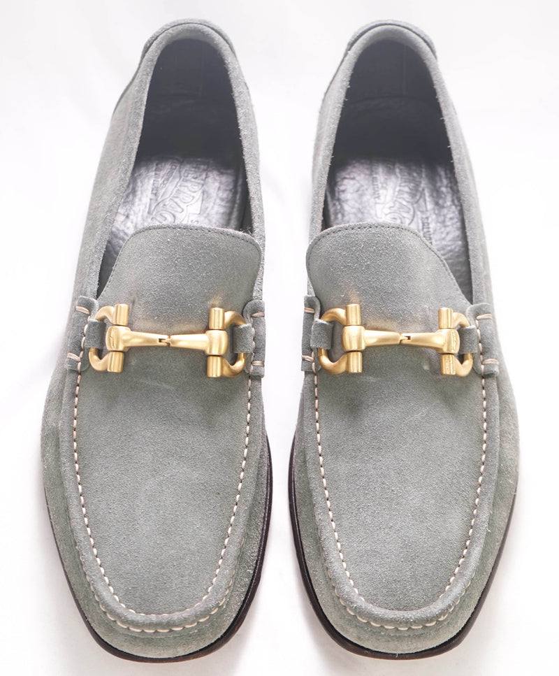 $750 SALVATORE FERRAGAMO - "GIORDANO" Gray Suede Gold Loafer- 10 EE