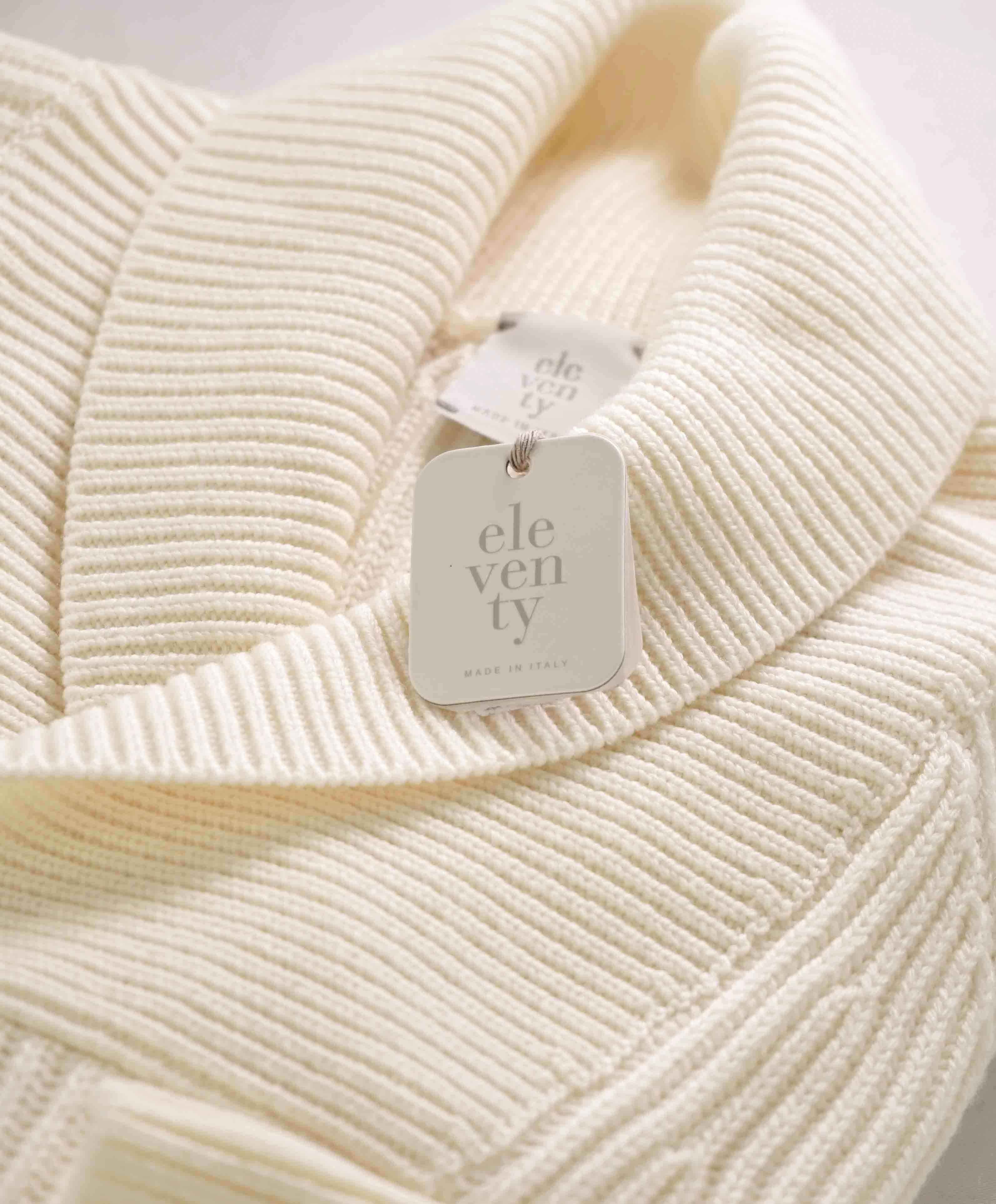 $645 ELEVENTY - Ivory *PURE WOOL Shawl Collar Pullover Ribbed Sweater - M