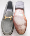 $750 SALVATORE FERRAGAMO - "GIORDANO" Gray Suede Gold Loafer- 10 EE