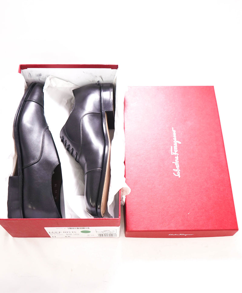 $895 SALVATORE FERRAGAMO - Cap-Toe "LUCE DIVIS" Black Leather Oxford - 11 EE US