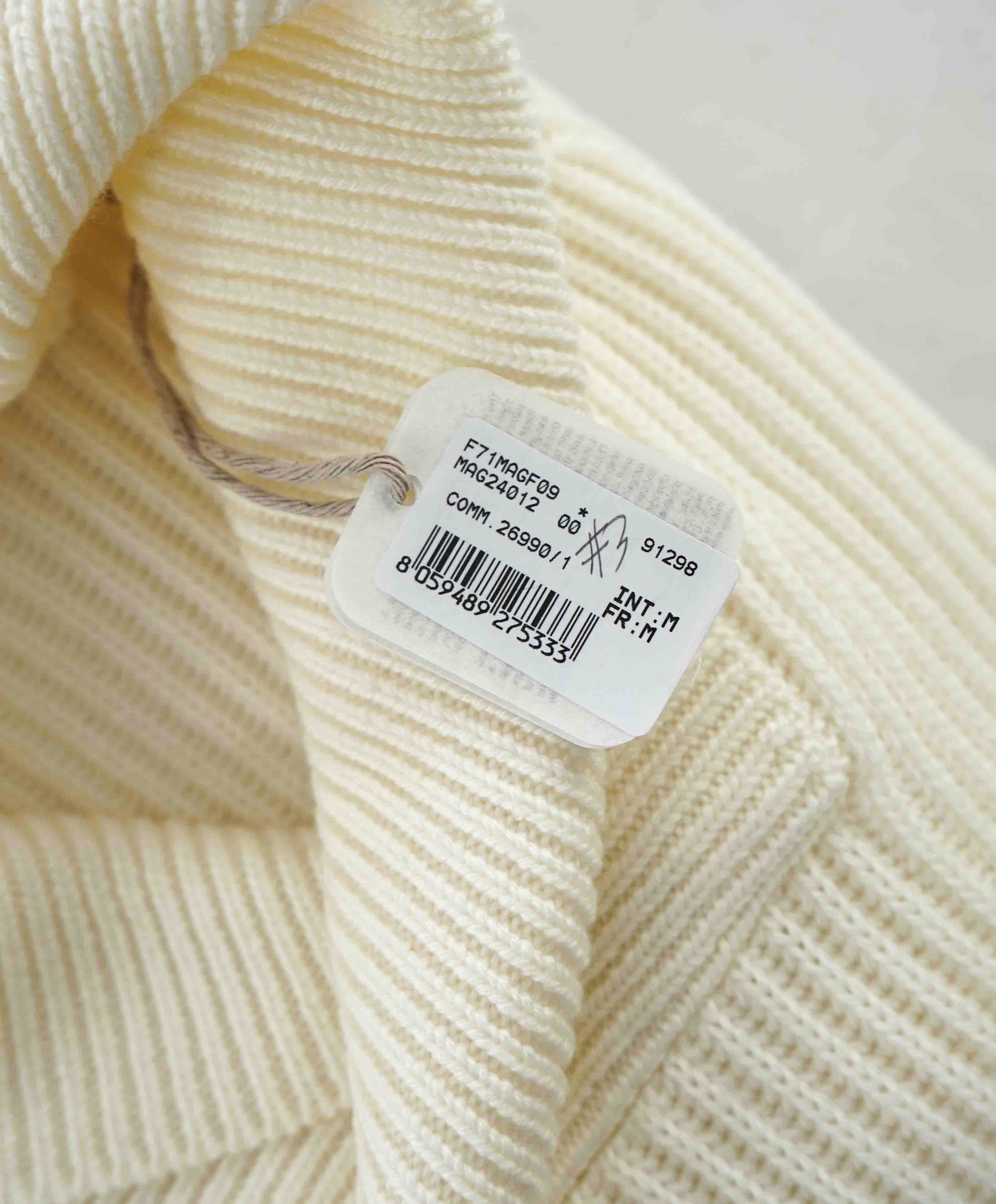 $645 ELEVENTY - Ivory *PURE WOOL Shawl Collar Pullover Ribbed Sweater - M