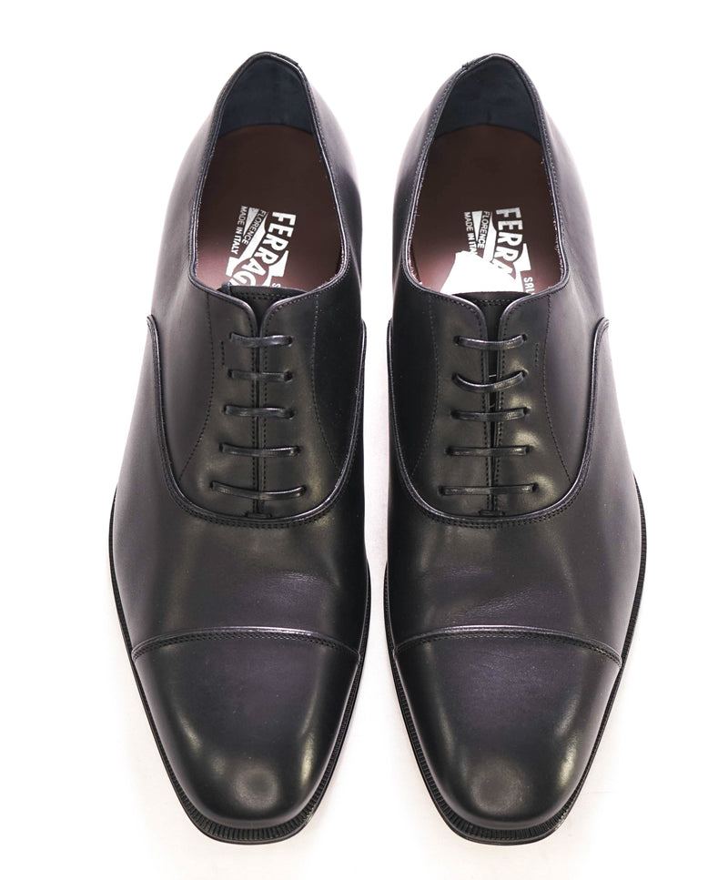 $895 SALVATORE FERRAGAMO - Cap-Toe "LUCE DIVIS" Black Leather Oxford - 11 EE US