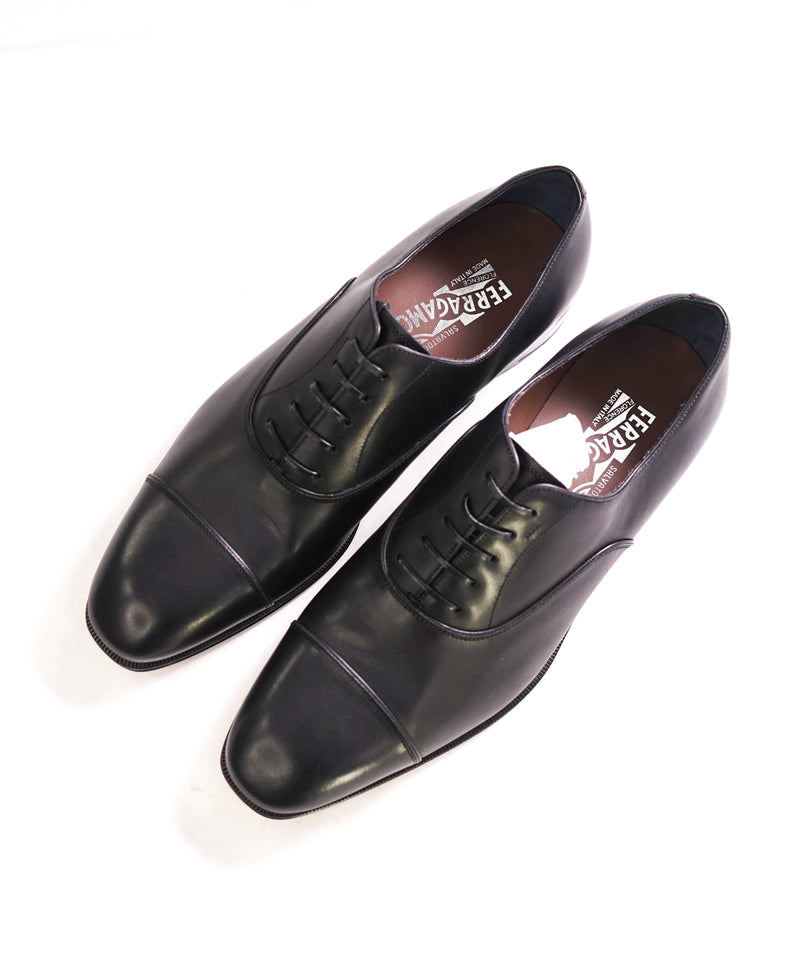 $895 SALVATORE FERRAGAMO - Cap-Toe "LUCE DIVIS" Black Leather Oxford - 11 EE US