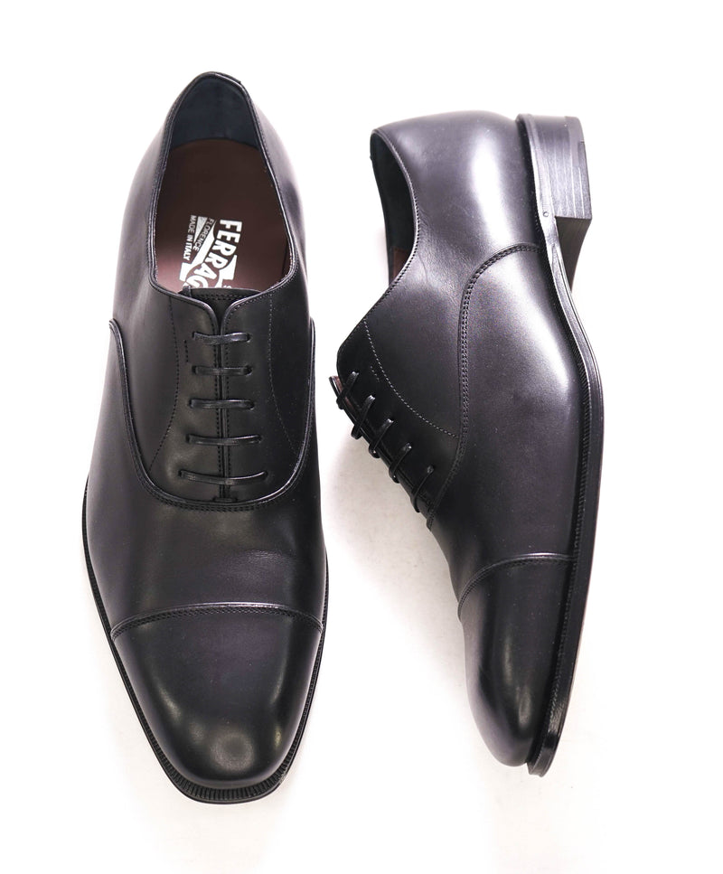 $895 SALVATORE FERRAGAMO - Cap-Toe "LUCE DIVIS" Black Leather Oxford - 11 EE US