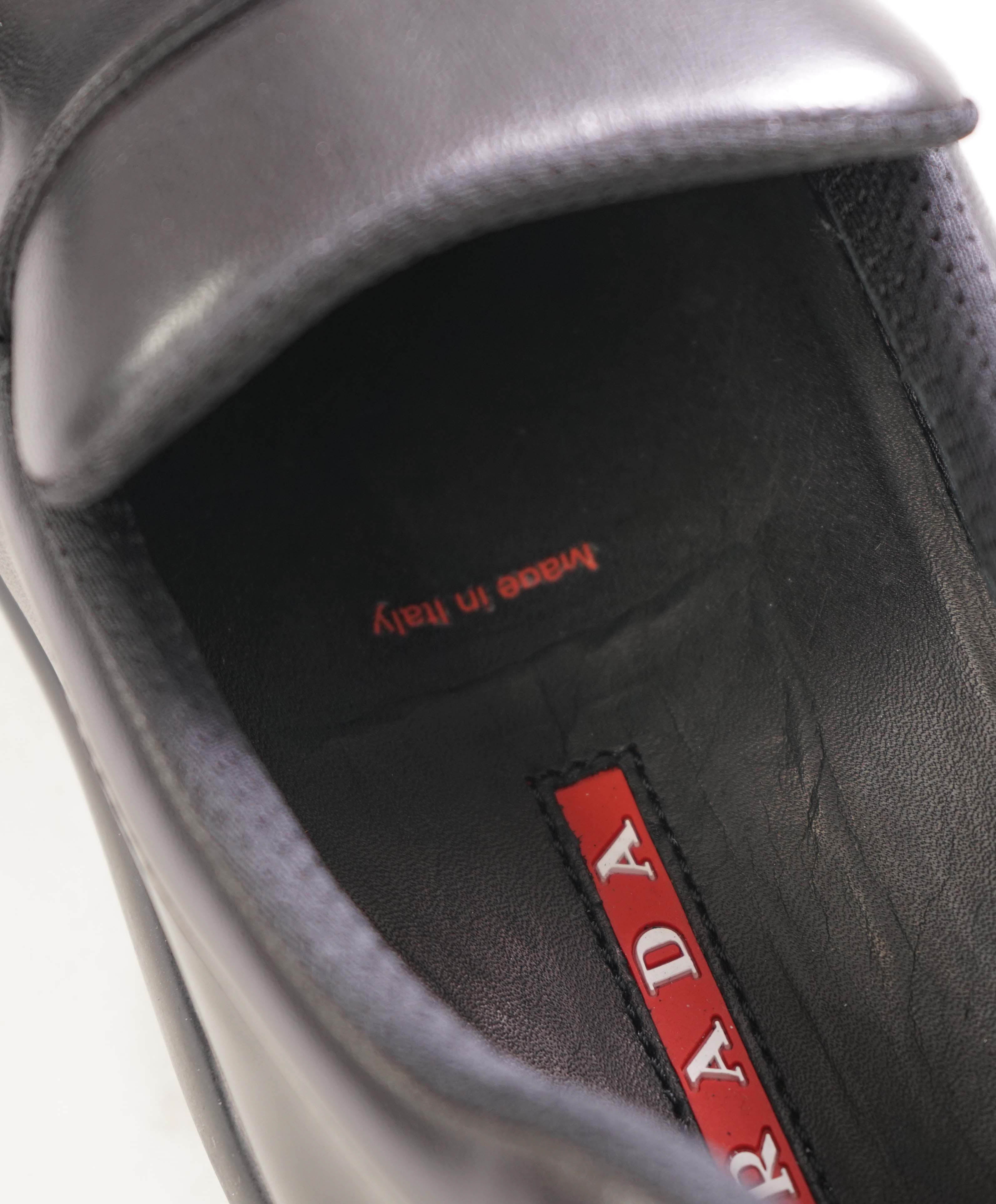 $850 PRADA - *LINEA ROSSA* Black Slip On Logo Vamp Loafer - 7 US (6 Prada)