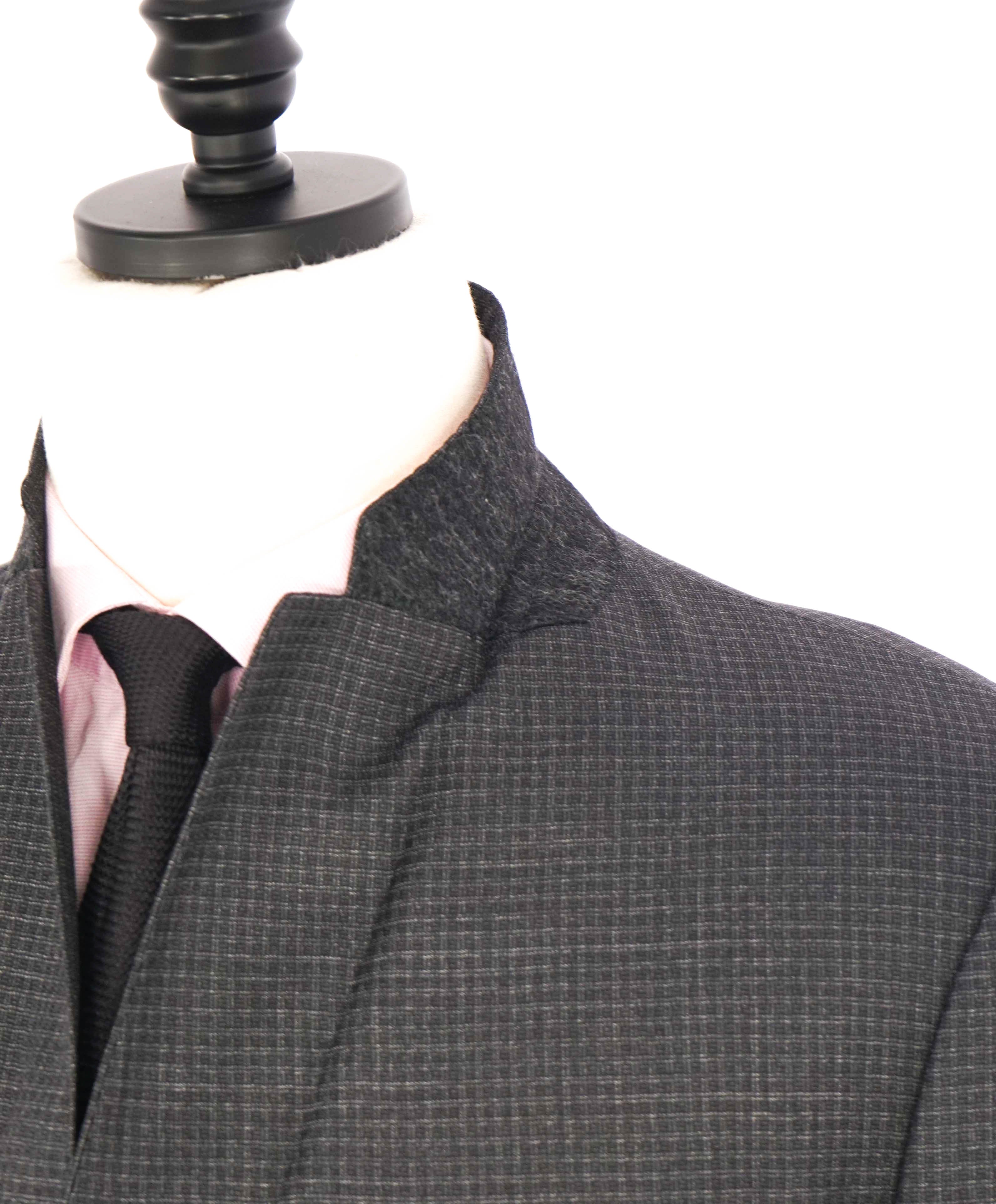 $2,000 ARMANI COLLEZIONI - “M Line” Micro-Check Basket Weave Gray Suit - 42S