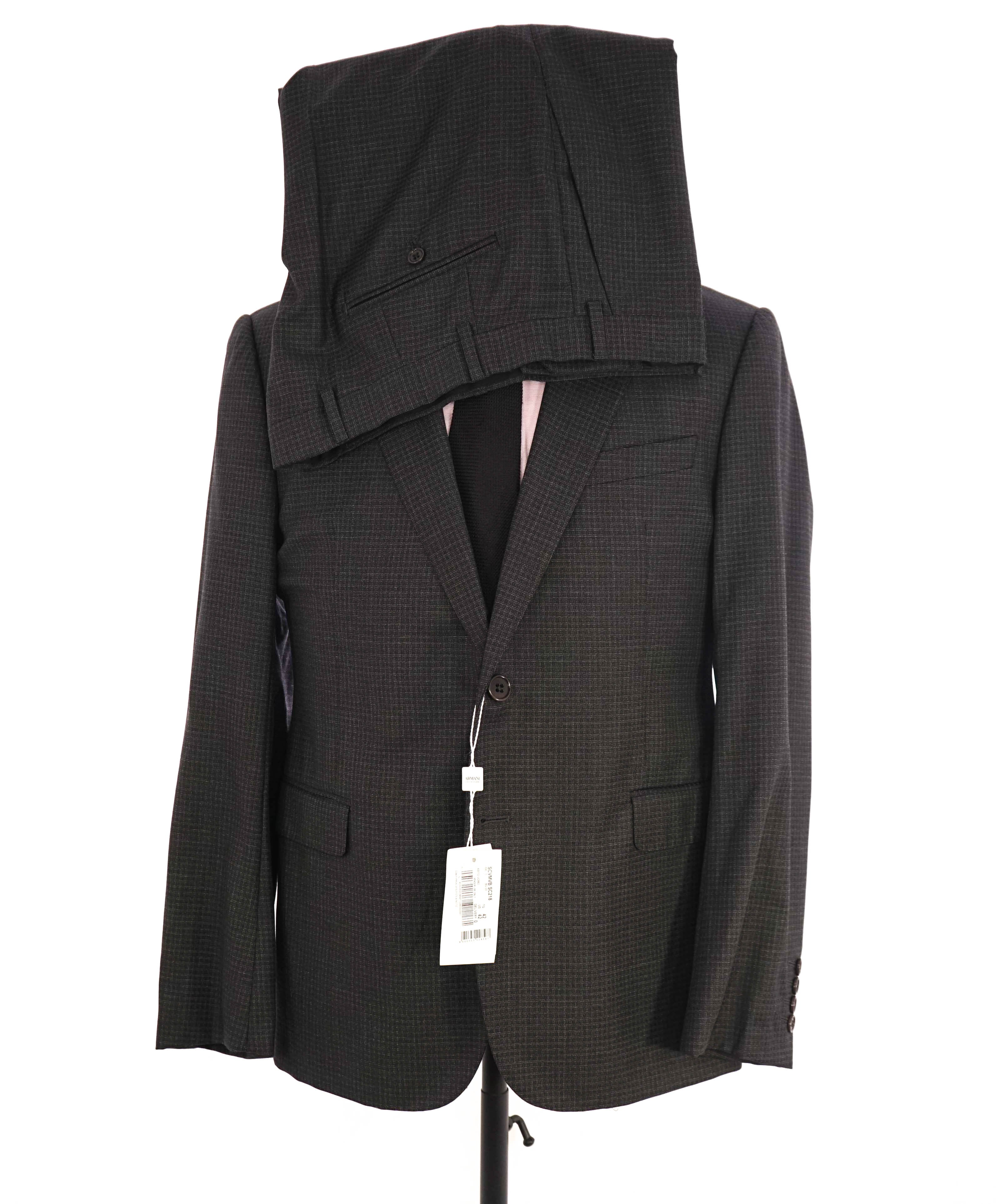 $2,000 ARMANI COLLEZIONI - “M Line” Micro-Check Basket Weave Gray Suit - 42S