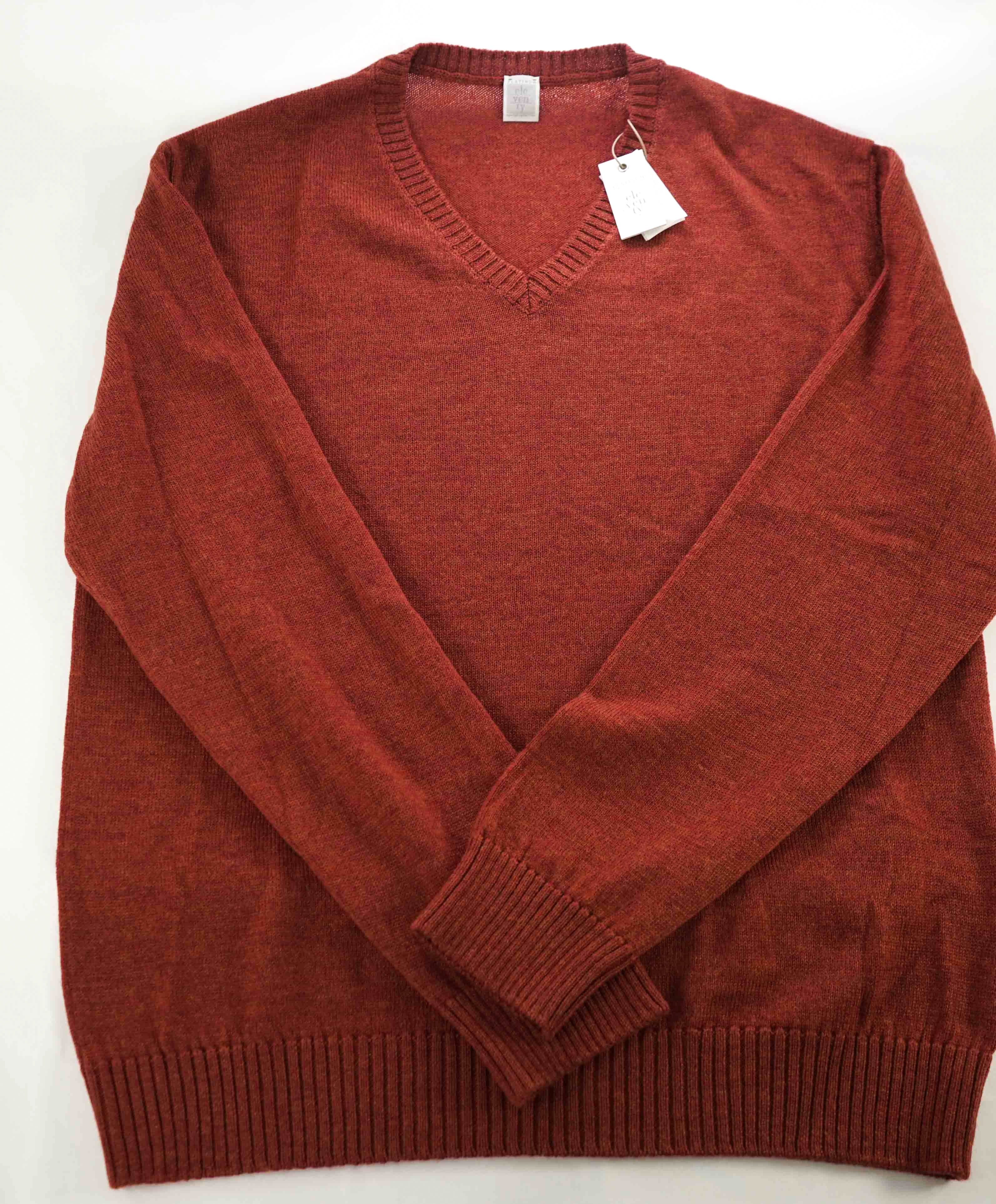 $545 ELEVENTY - Rust Orange Pure Wool V-Neck Sweater - XL