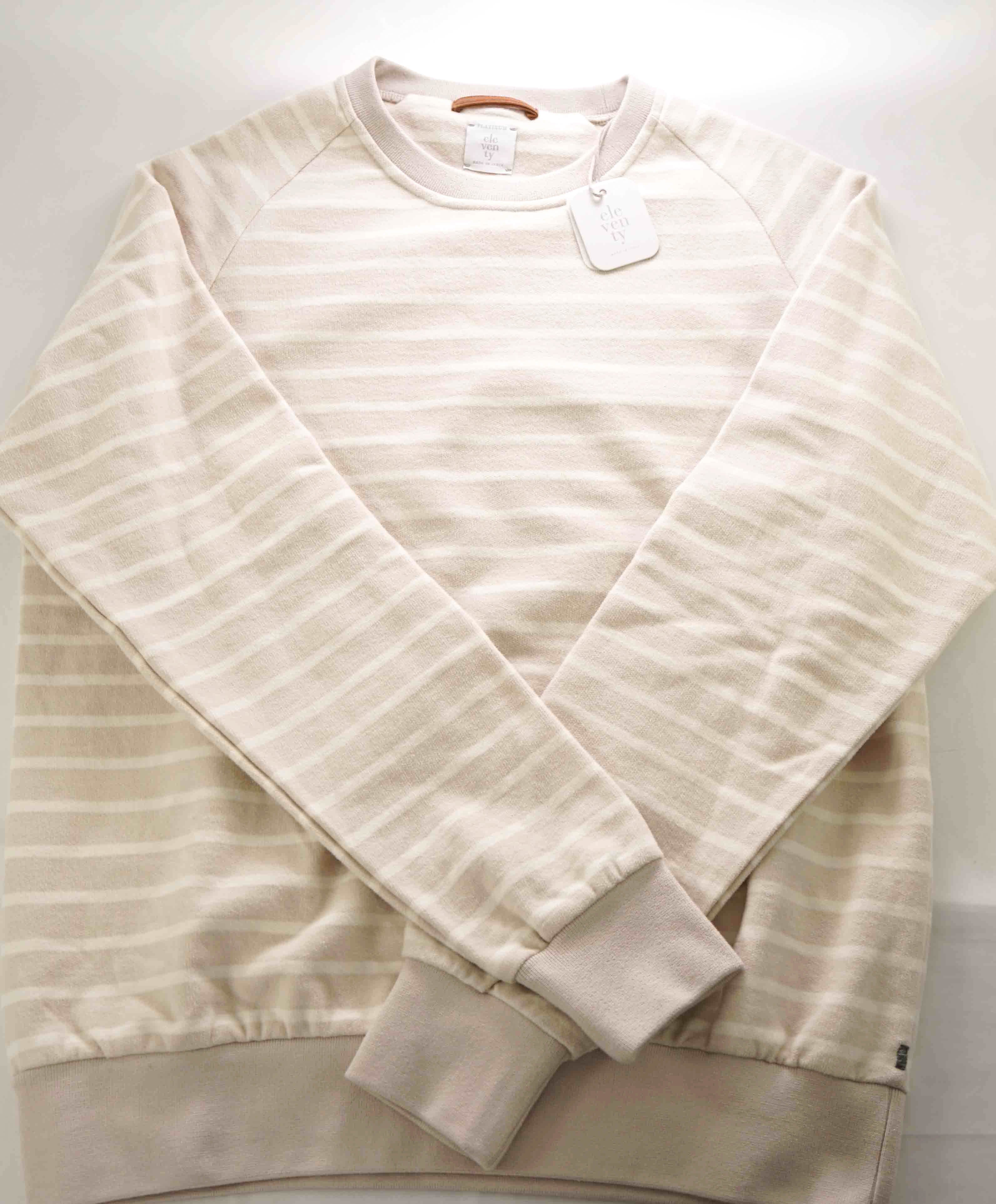 $695 ELEVENTY - Neutral / Ivory Crewneck Nautical Stripe ATHLEISURE Sweater - M