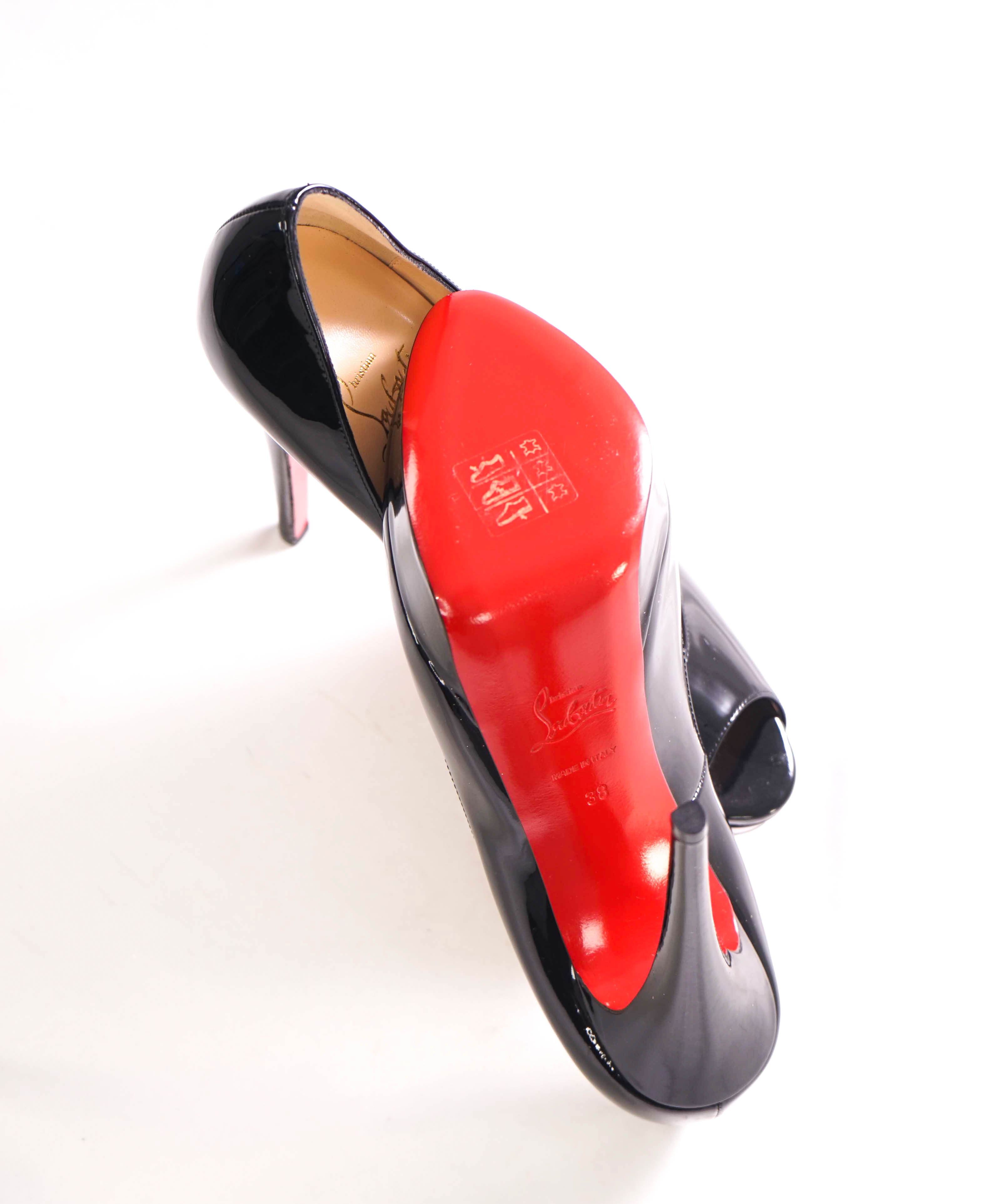 $945 CHRISTIAN LOUBOUTIN - "PRIVE 120 LADY PEEP" Black Leather Pumps - 38