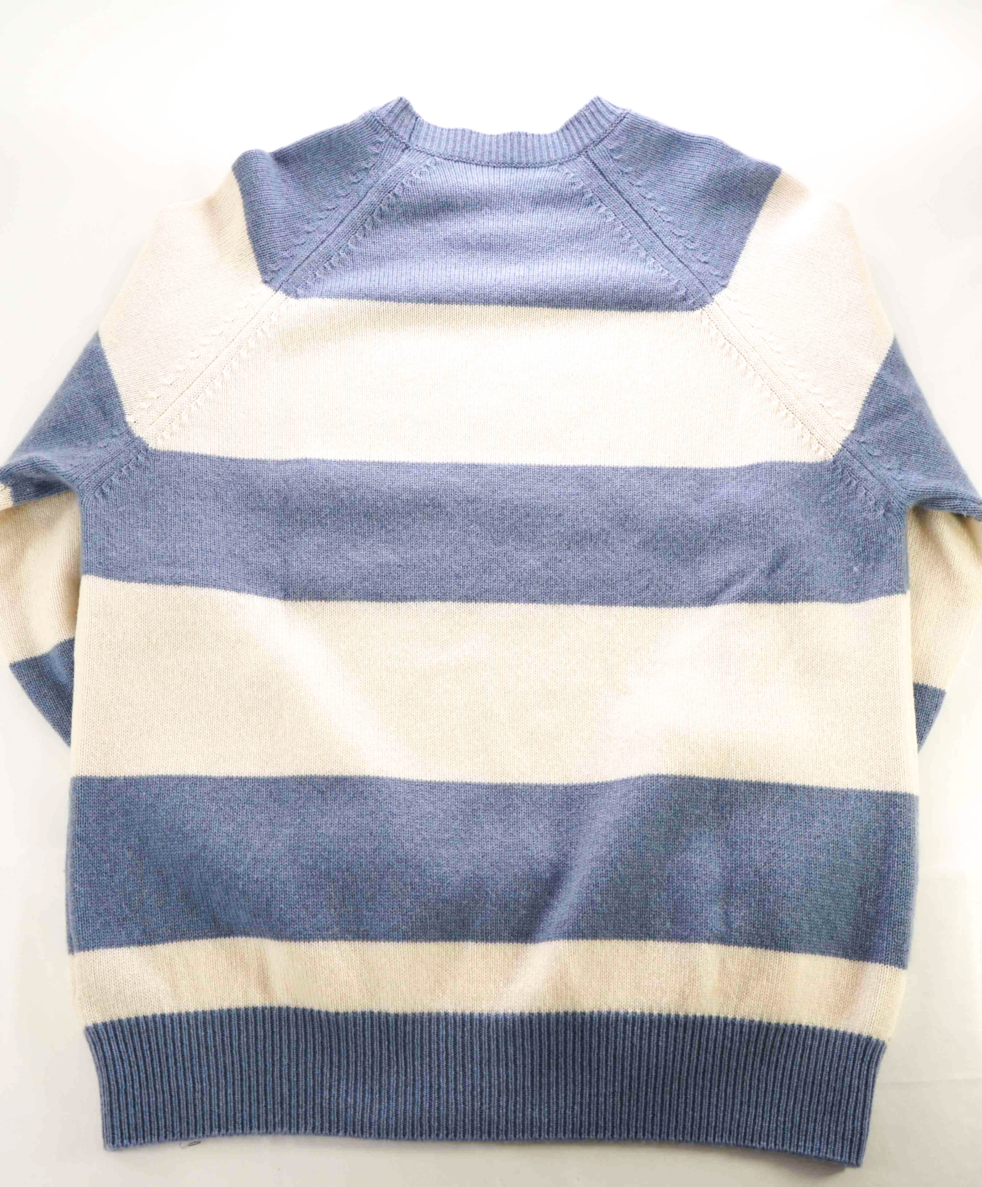 $1,095 ELEVENTY - 100% PURE CASHMERE Blue/White Crewneck Sweater - M