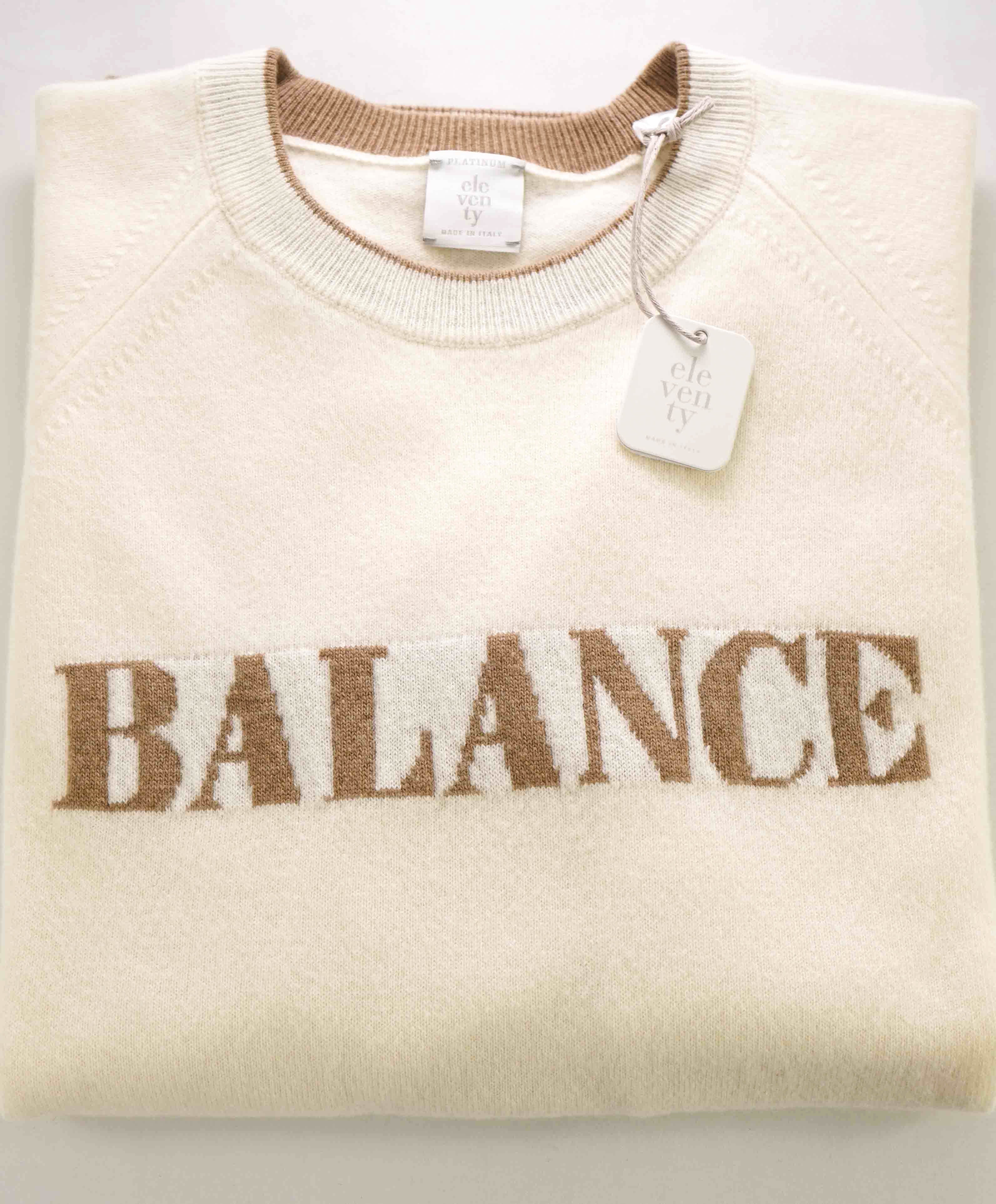 $695 ELEVENTY - Neutral / Ivory Crewneck Premium Pure Wool Sweater - M