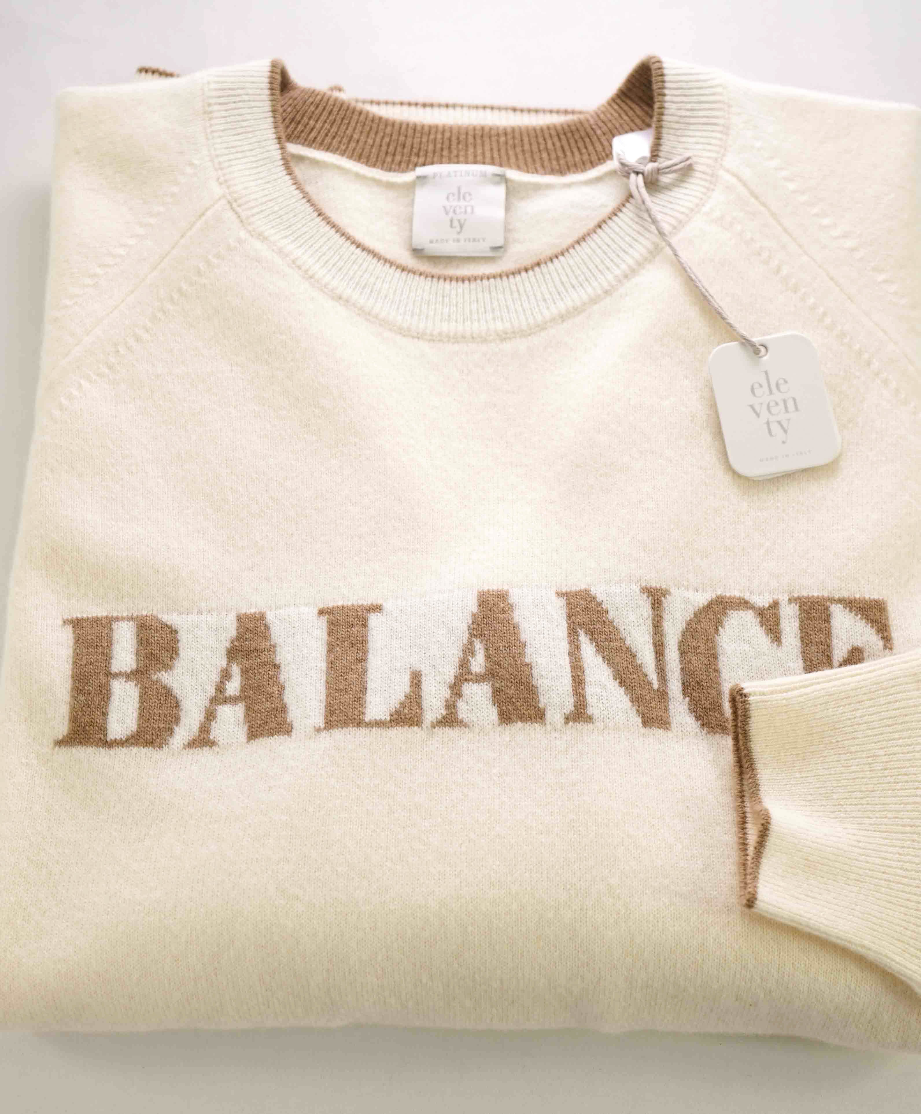 $695 ELEVENTY - Neutral / Ivory Crewneck Premium Pure Wool Sweater - M