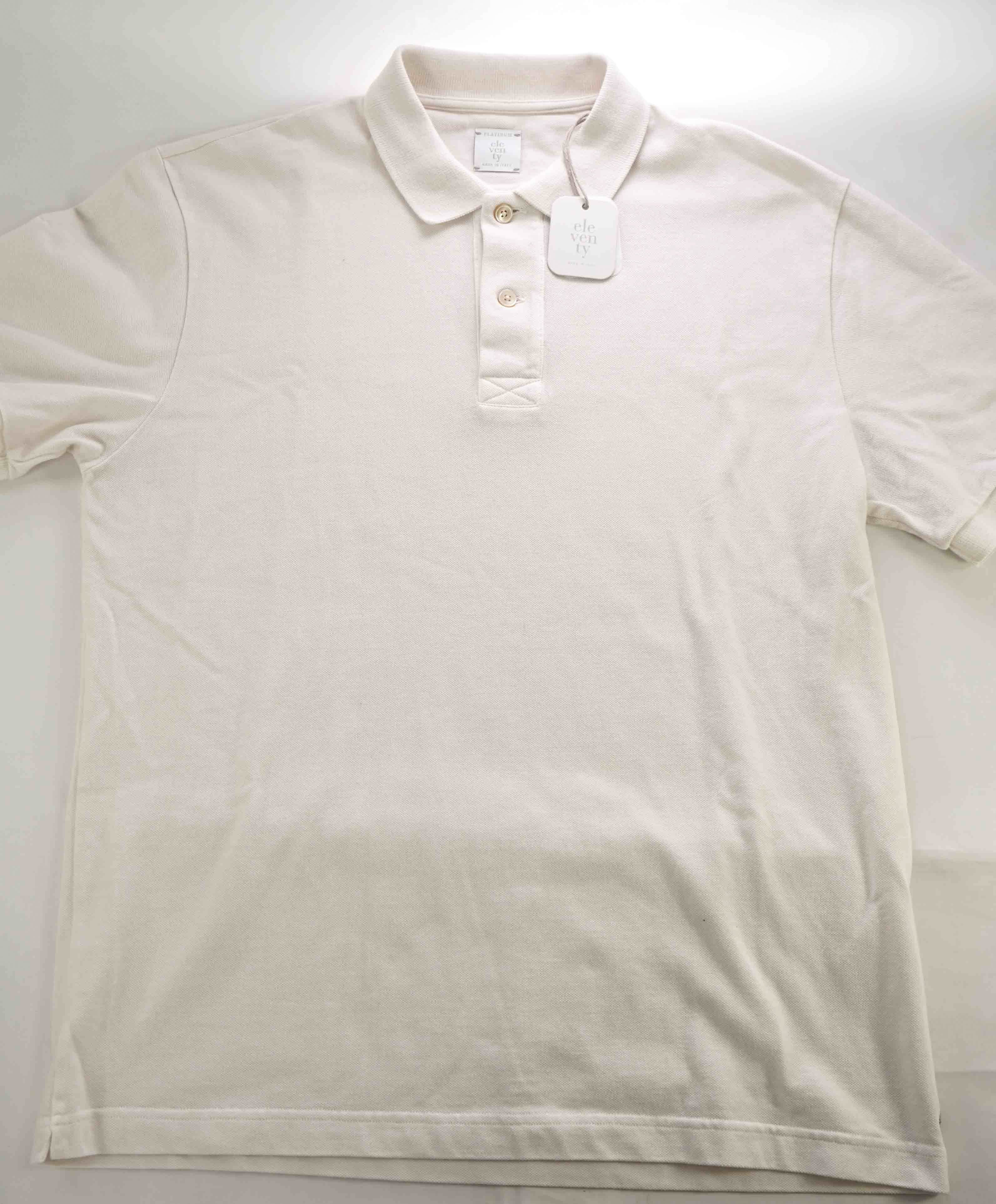 $345 ELEVENTY - Neutral Cotton MOP Button Pique Polo Shirt - Medium