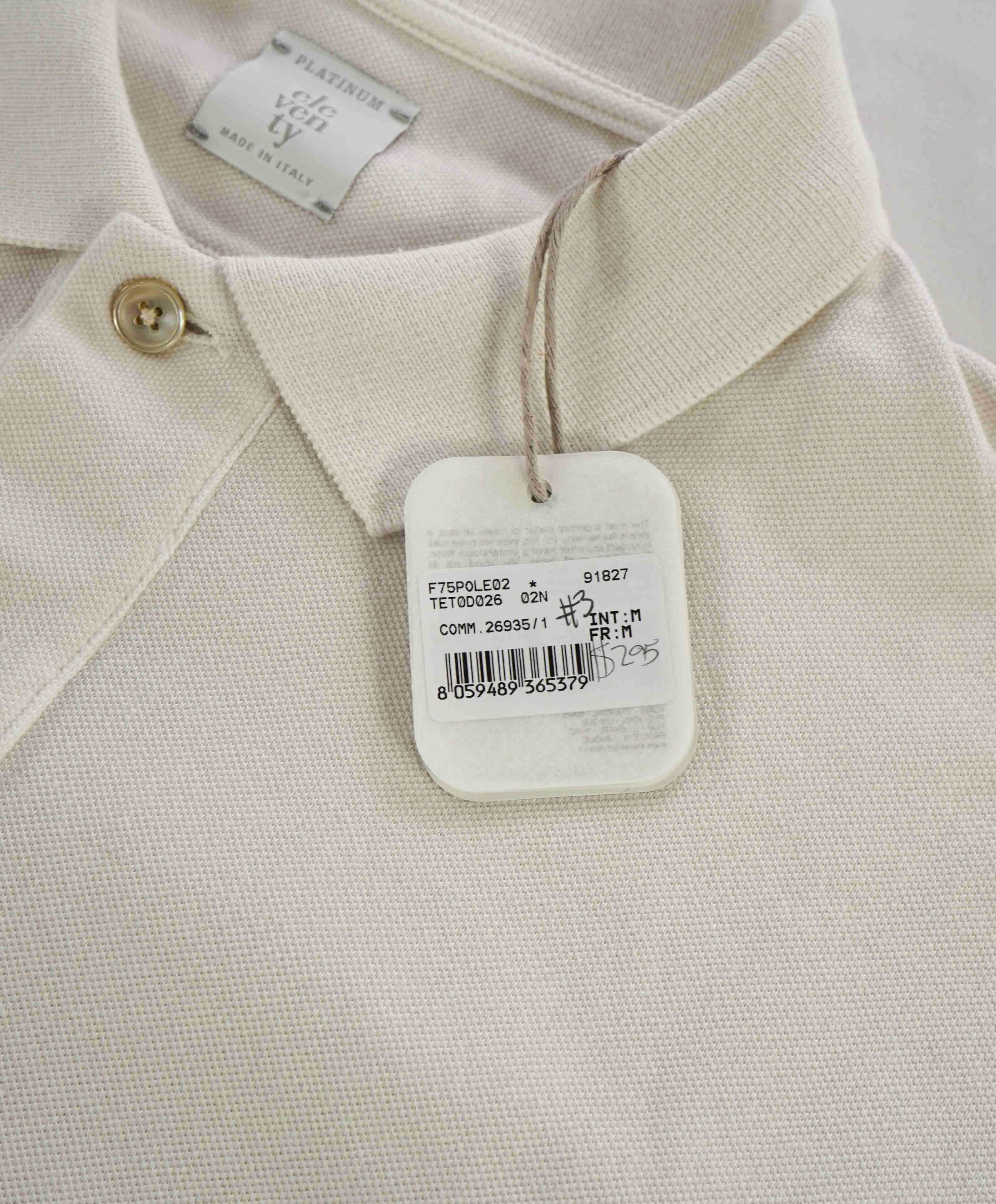 $345 ELEVENTY - Neutral Cotton MOP Button Pique Polo Shirt - Medium