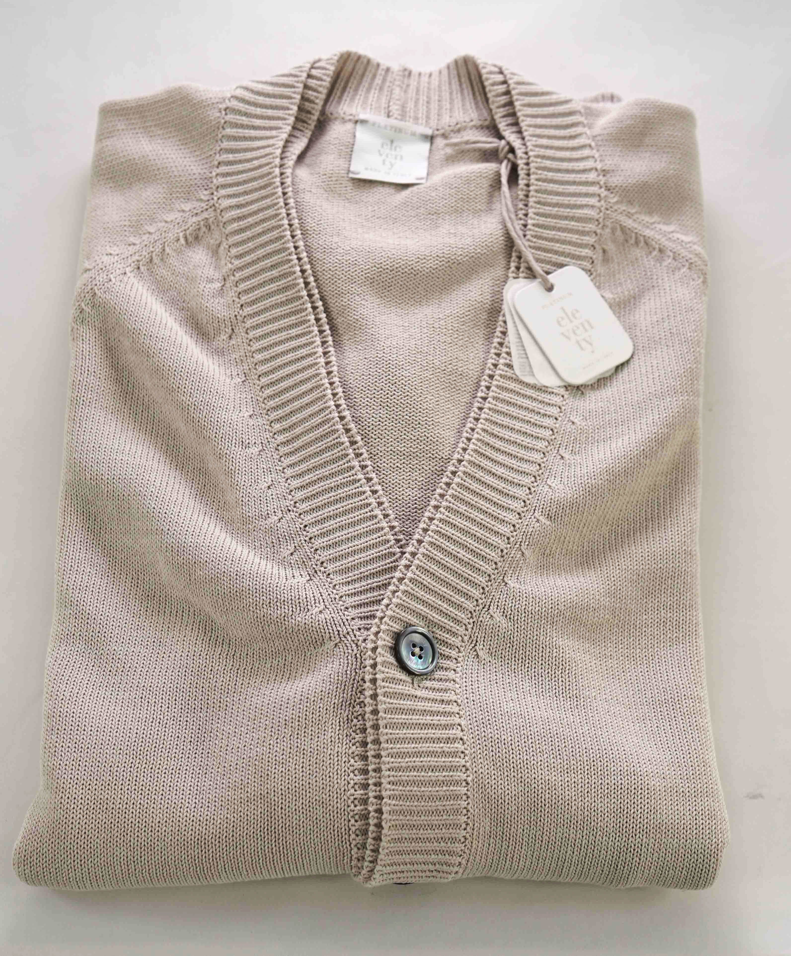 $795 ELEVENTY -Neutral Cotton MOP Button Cardigan Ribbed Sweater- Medium