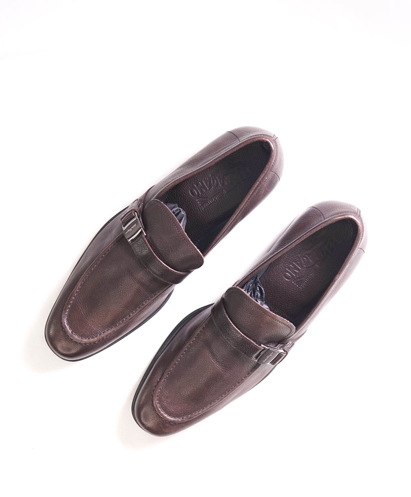 $850 SALVATORE FERRAGAMO - "SARDEGNA" Brown Pebbled Leather Loafers - 8.5 D