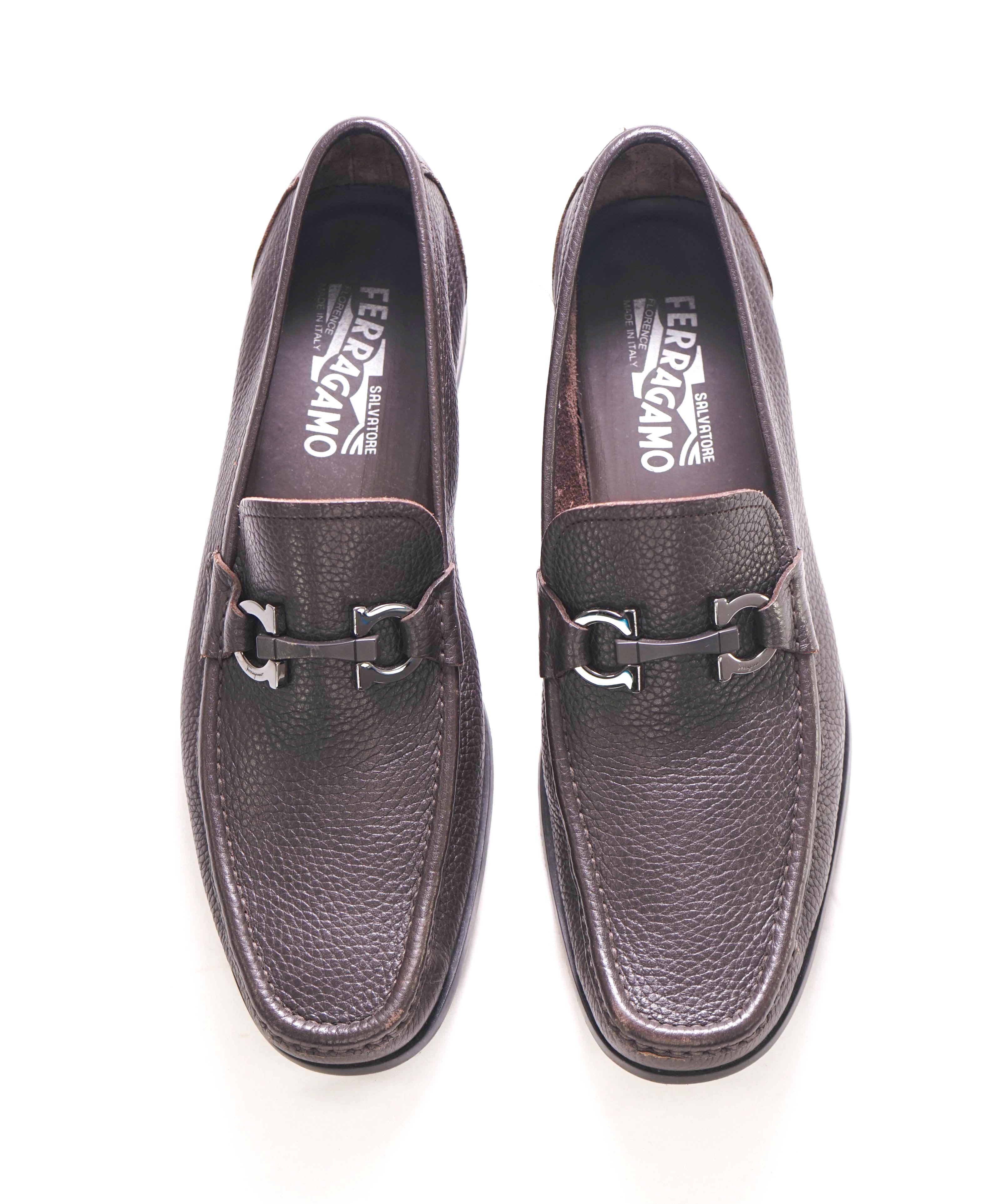 $850 SALVATORE FERRAGAMO - “GRANDIOSO" Gancini Bit Loafer Brown Leather - 9.5 D