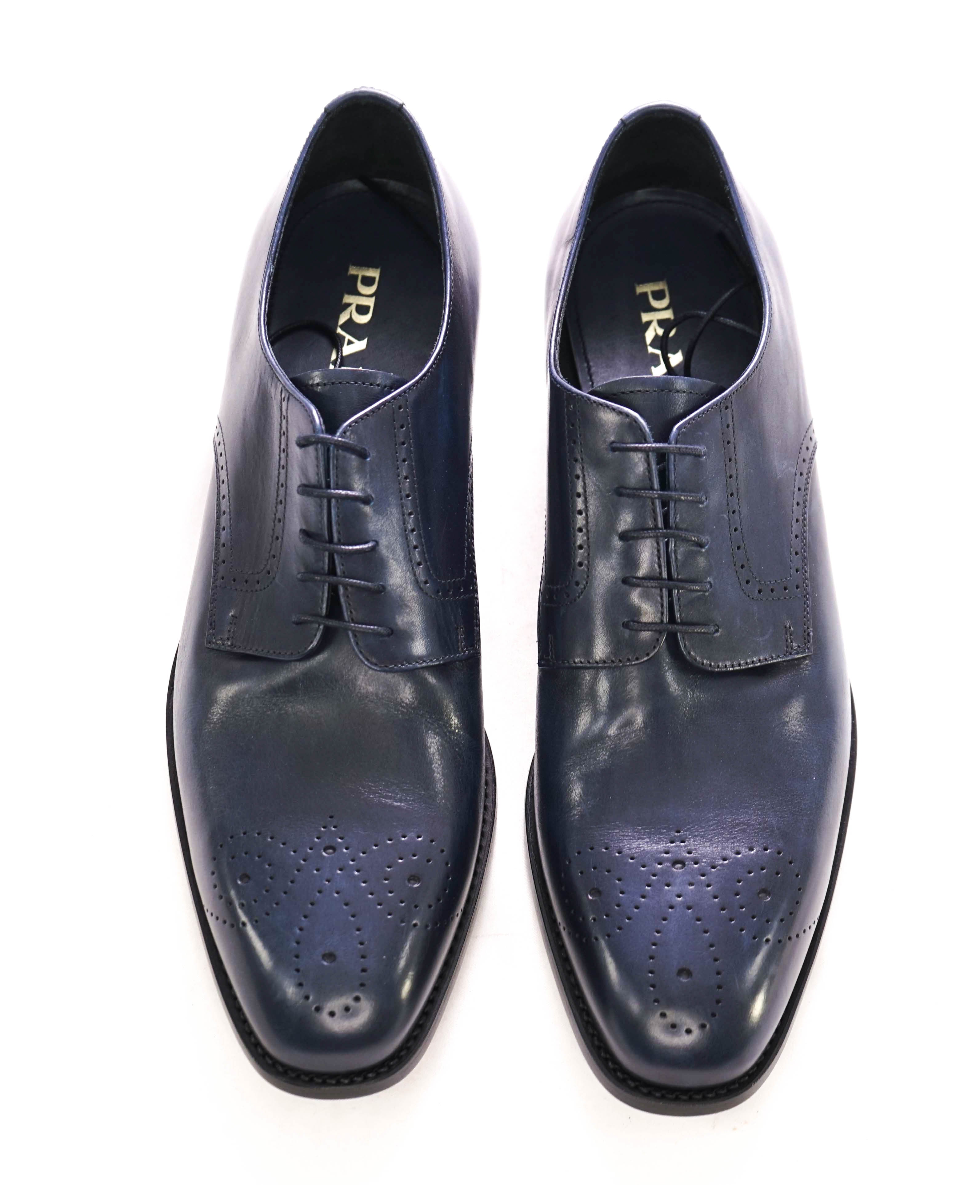 $1,150 PRADA - Navy Blue Leather Brogue Premium Oxfords - 9 US (8 Prada)