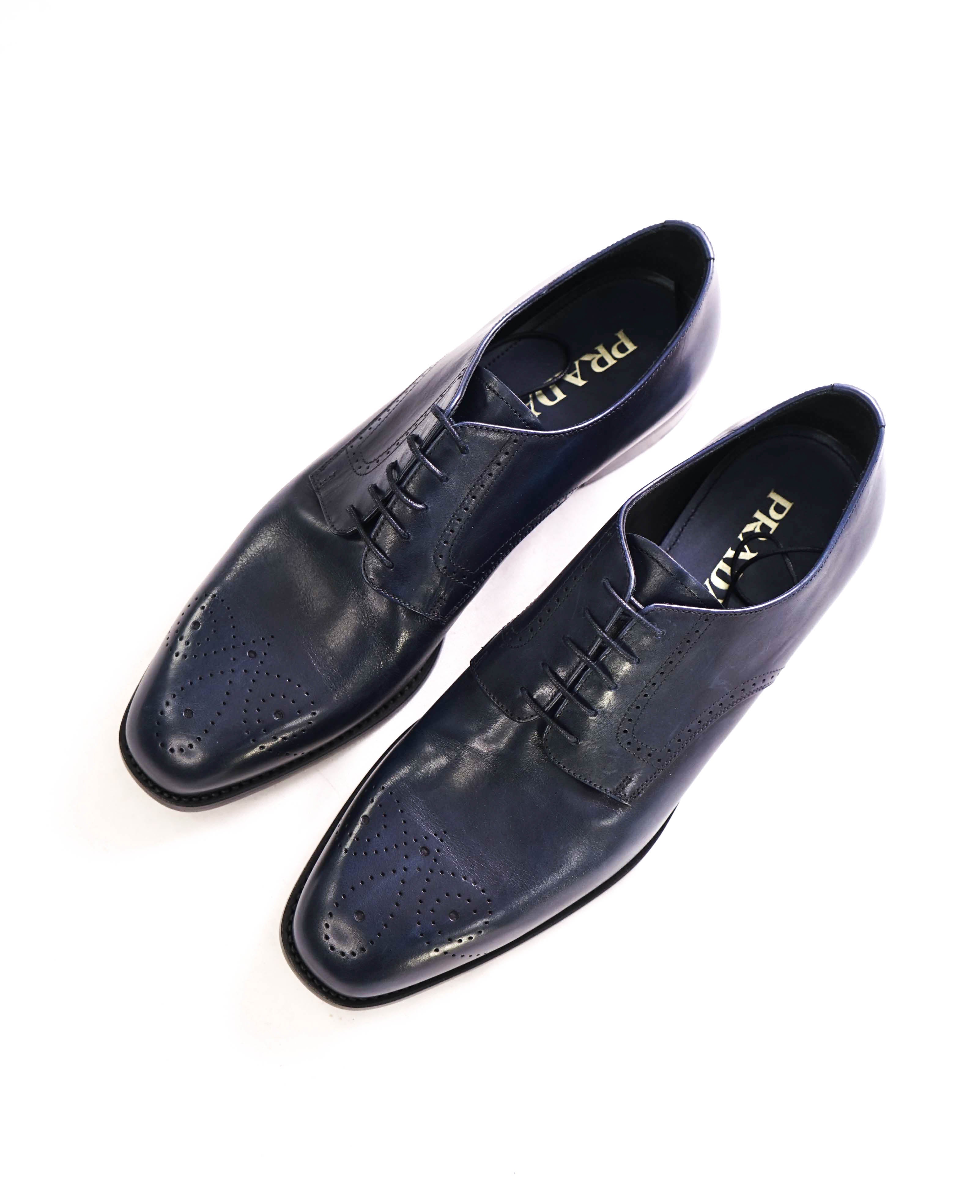 $1,150 PRADA - Navy Blue Leather Brogue Premium Oxfords - 9 US (8 Prada)