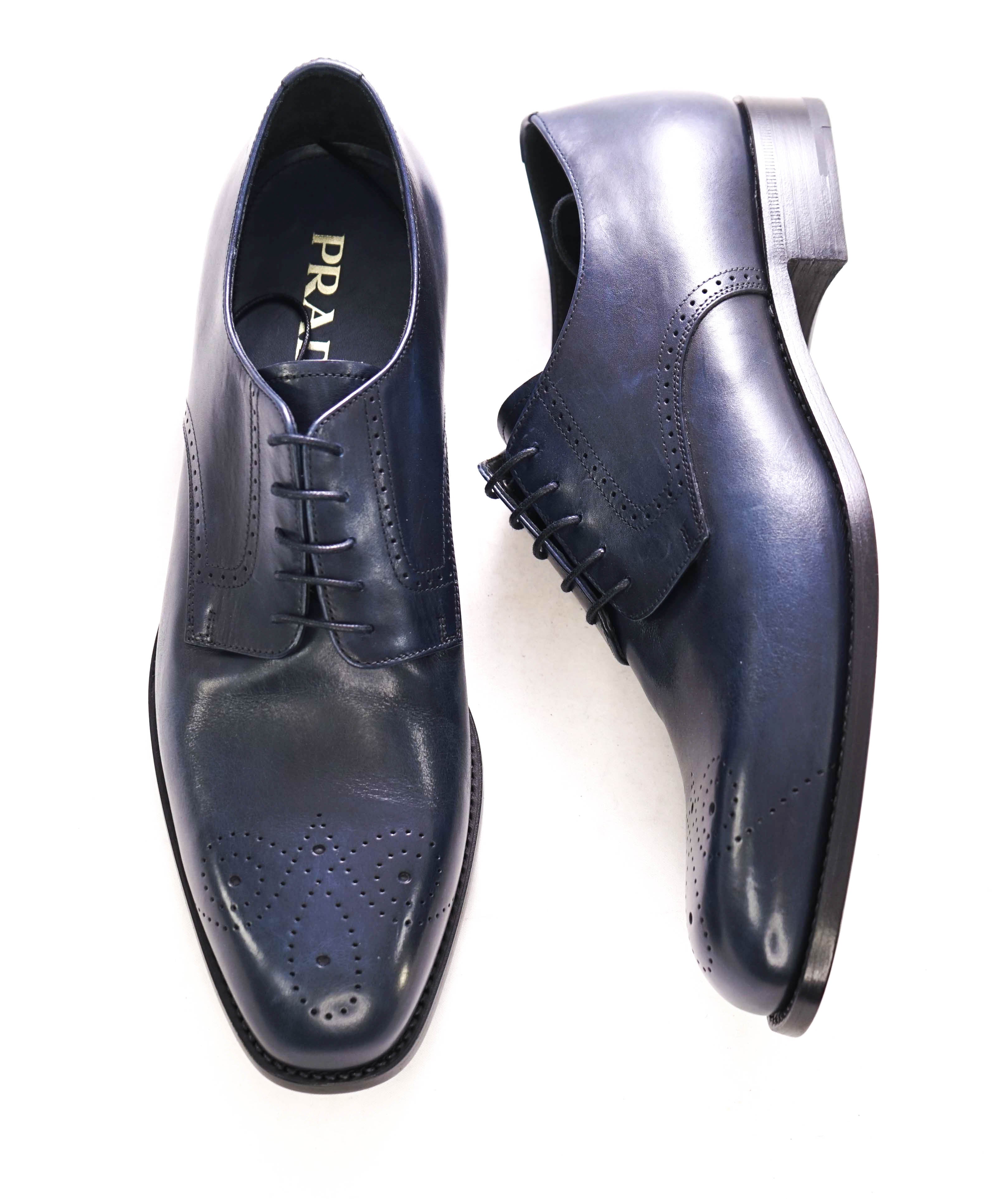 $1,150 PRADA - Navy Blue Leather Brogue Premium Oxfords - 9 US (8 Prada)