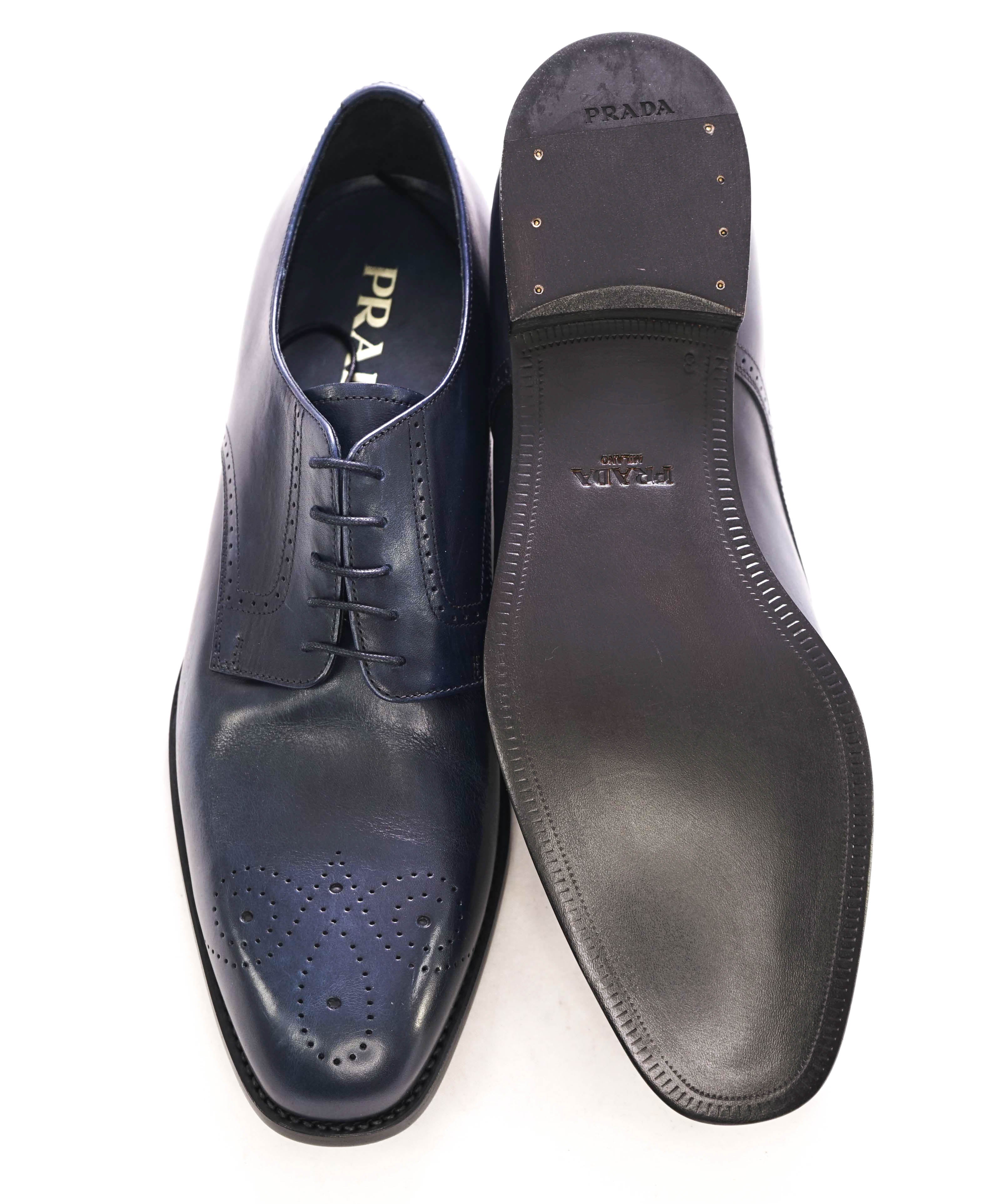 $1,150 PRADA - Navy Blue Leather Brogue Premium Oxfords - 9 US (8 Prada)