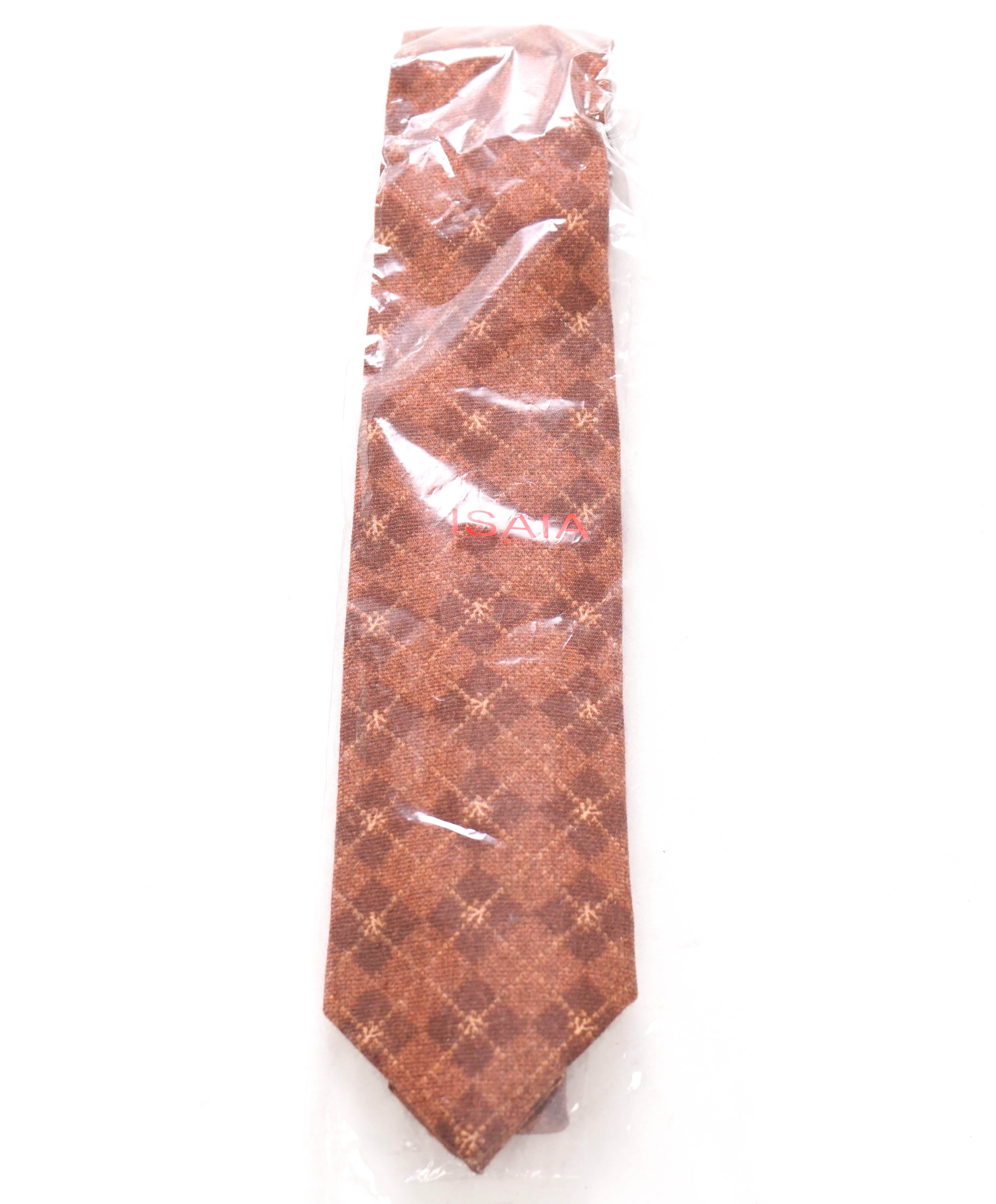 $275 ISAIA - *CORAL LOGO* Napoli Rust Flannel Tonal Wool Tie 3.25" - Tie