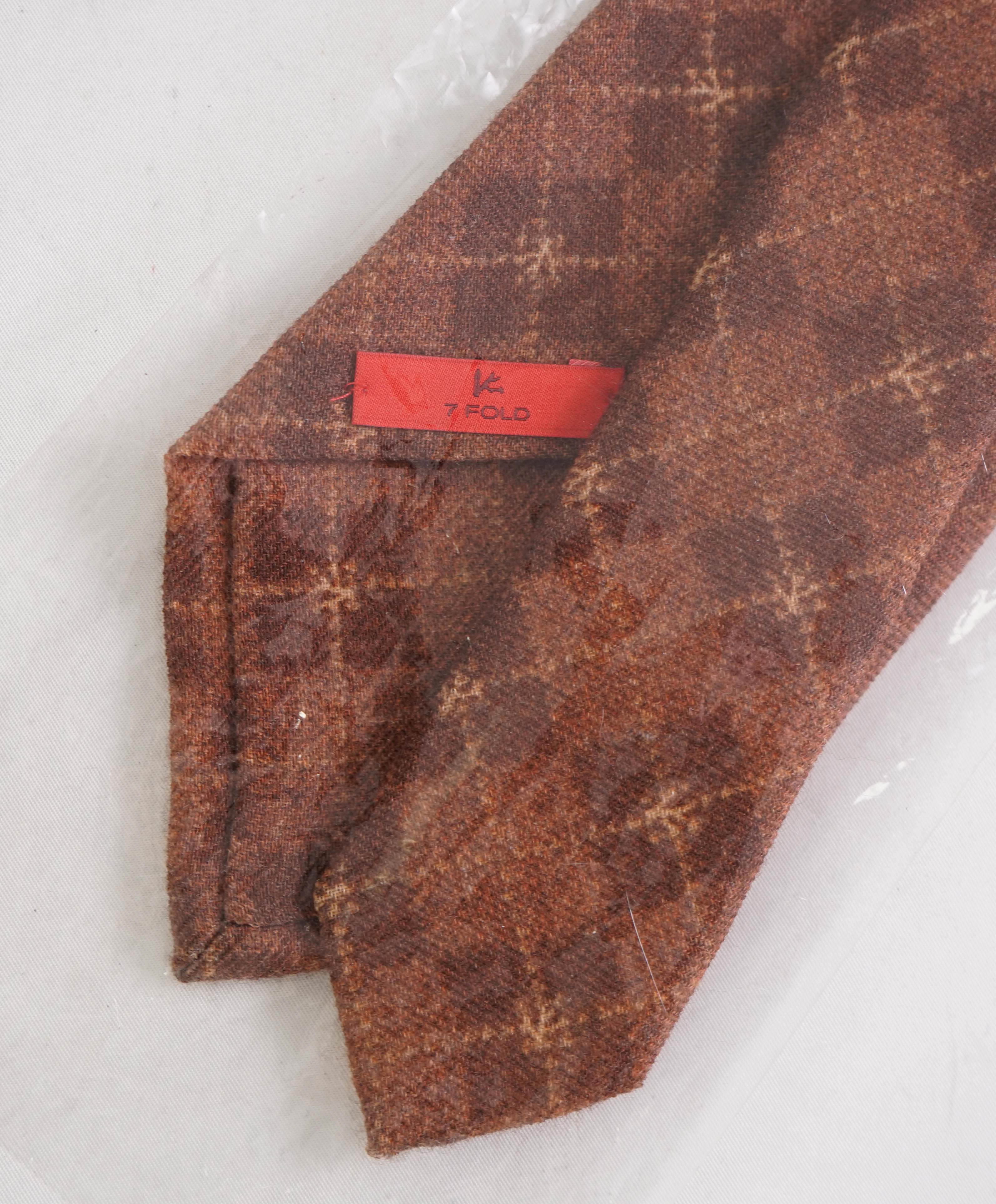 $275 ISAIA - *CORAL LOGO* Napoli Rust Flannel Tonal Wool Tie 3.25" - Tie