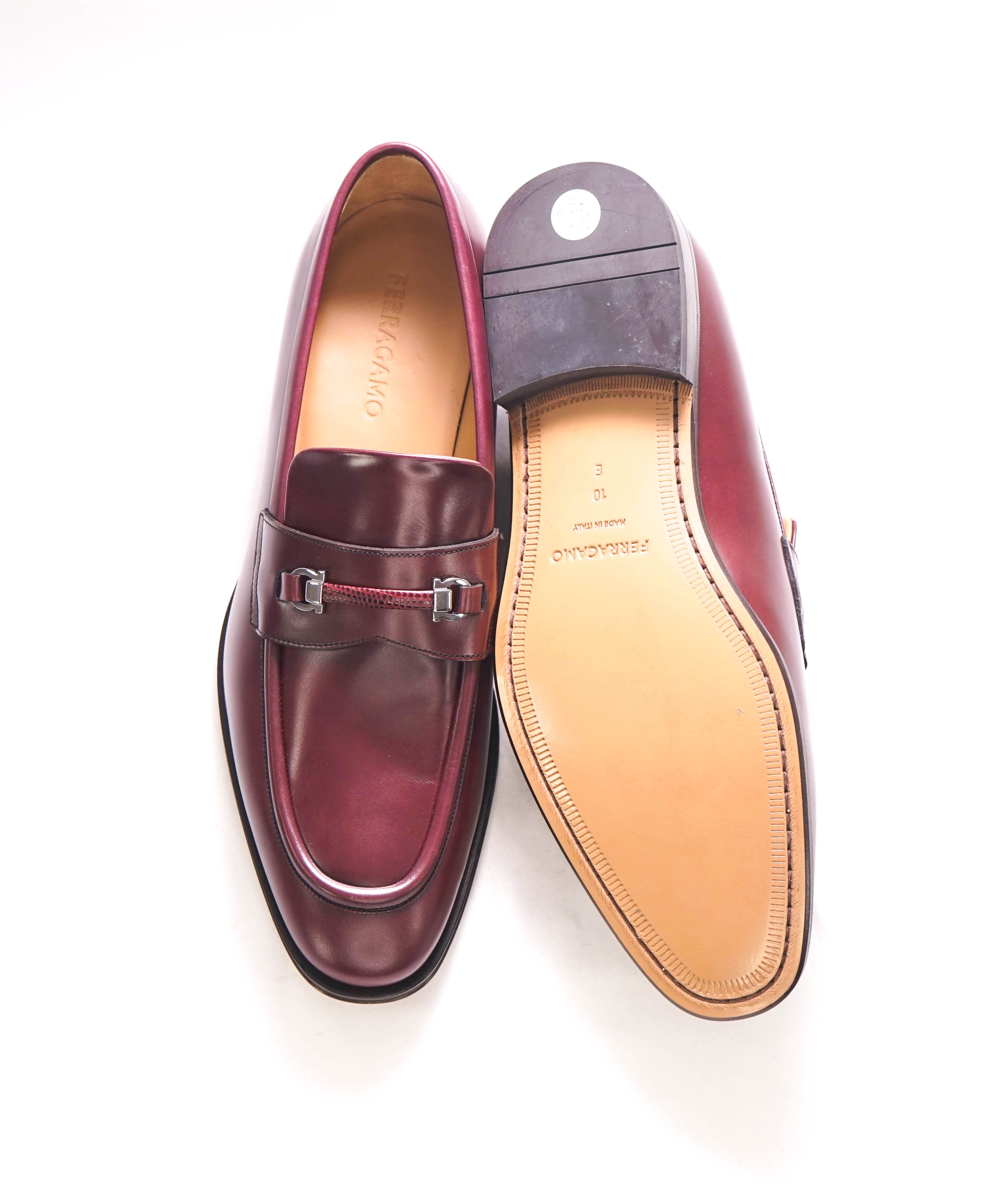 $1,090 SALVATORE FERRAGAMO - "Moccasin with ornament" Dark Barolo Loafer - 10 E US