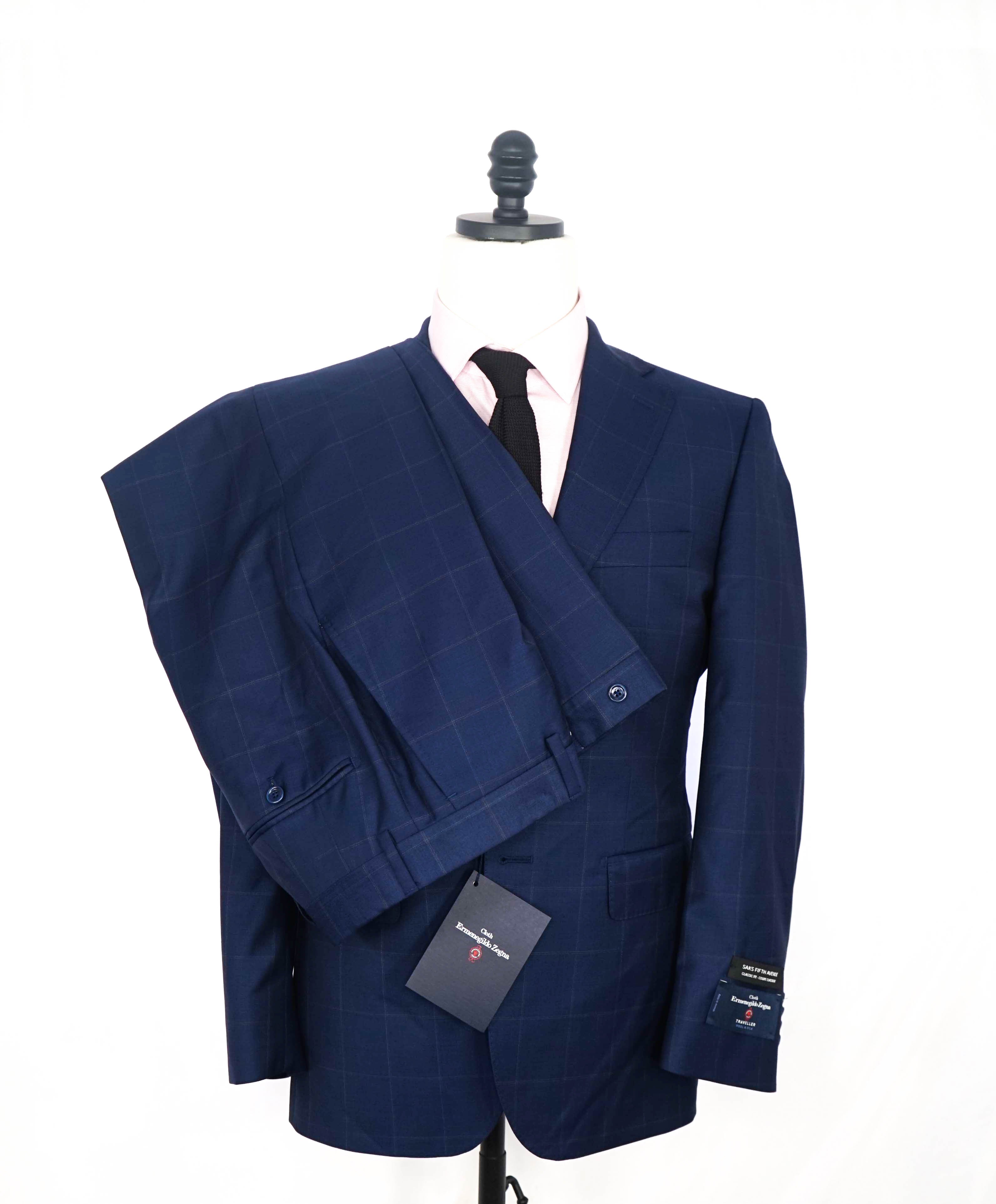 ERMENEGILDO ZEGNA - By SAKS FIFTH AVENUE "Classic" Blue Check Suit - 38S