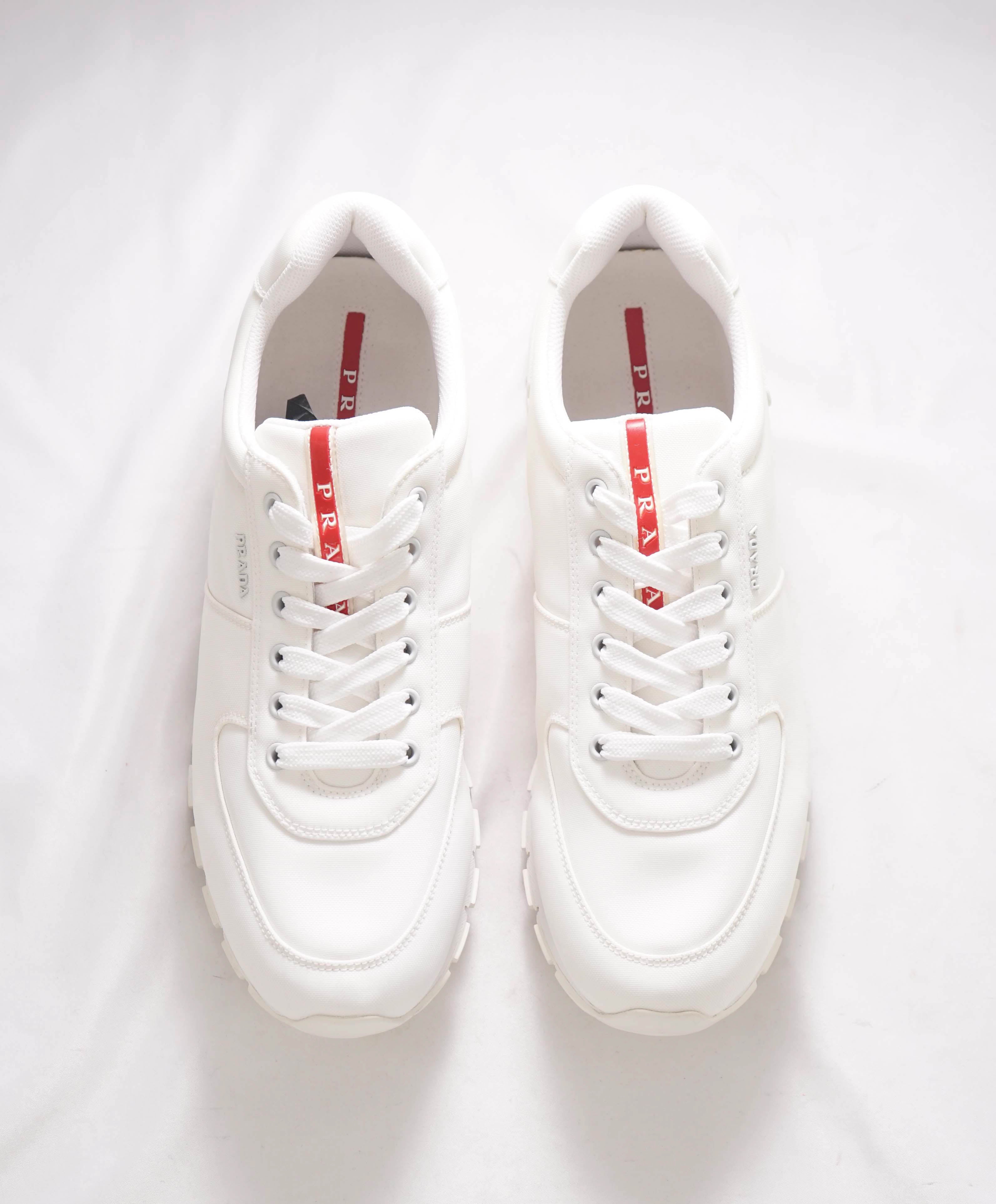 $950 PRADA - *Line Rossa* White Sneakers With Logo Detail - 12.5 US (11.5 IT)