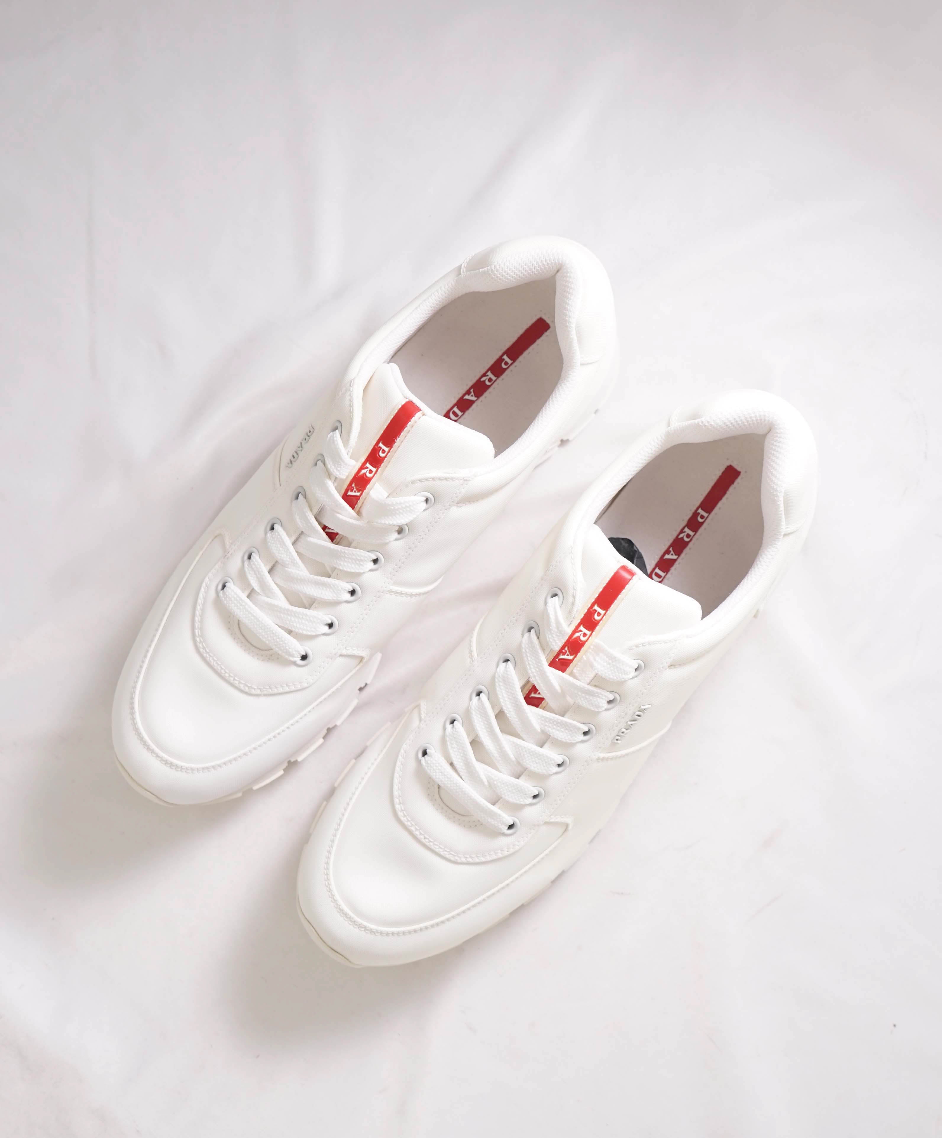 $950 PRADA - *Line Rossa* White Sneakers With Logo Detail - 12.5 US (11.5 IT)