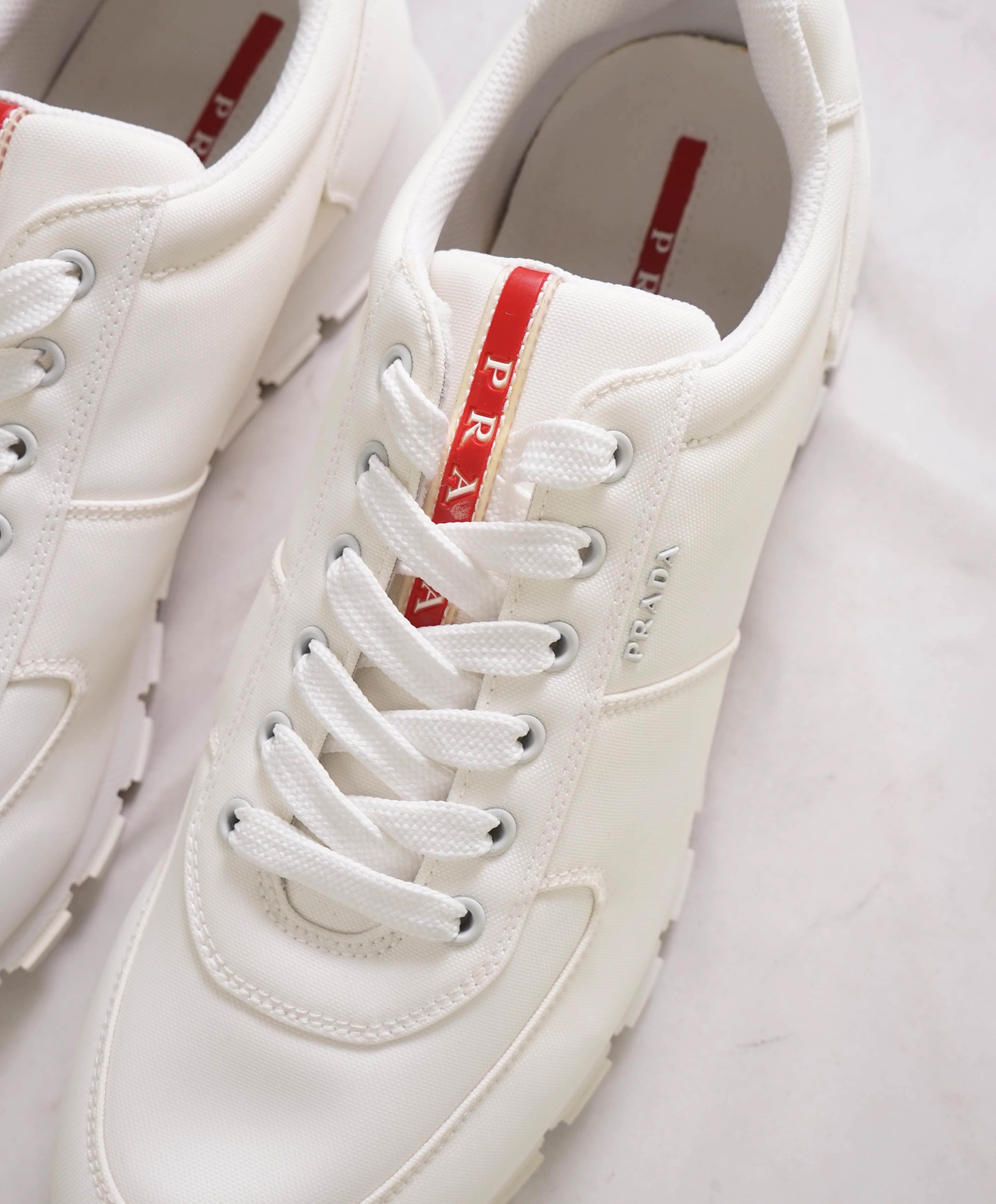 $950 PRADA - *Line Rossa* White Sneakers With Logo Detail - 12.5 US (11.5 IT)