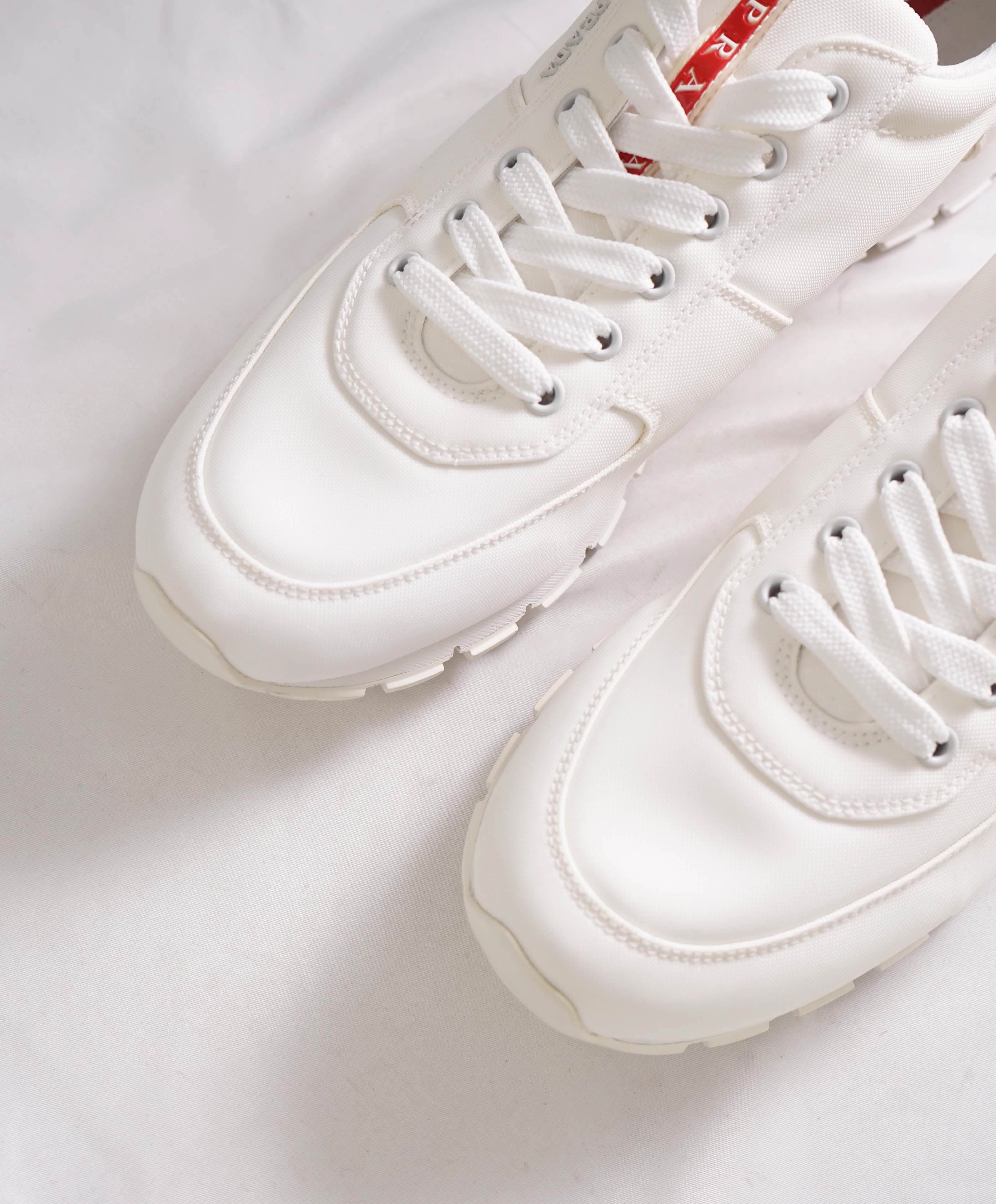 $950 PRADA - *Line Rossa* White Sneakers With Logo Detail - 12.5 US (11.5 IT)