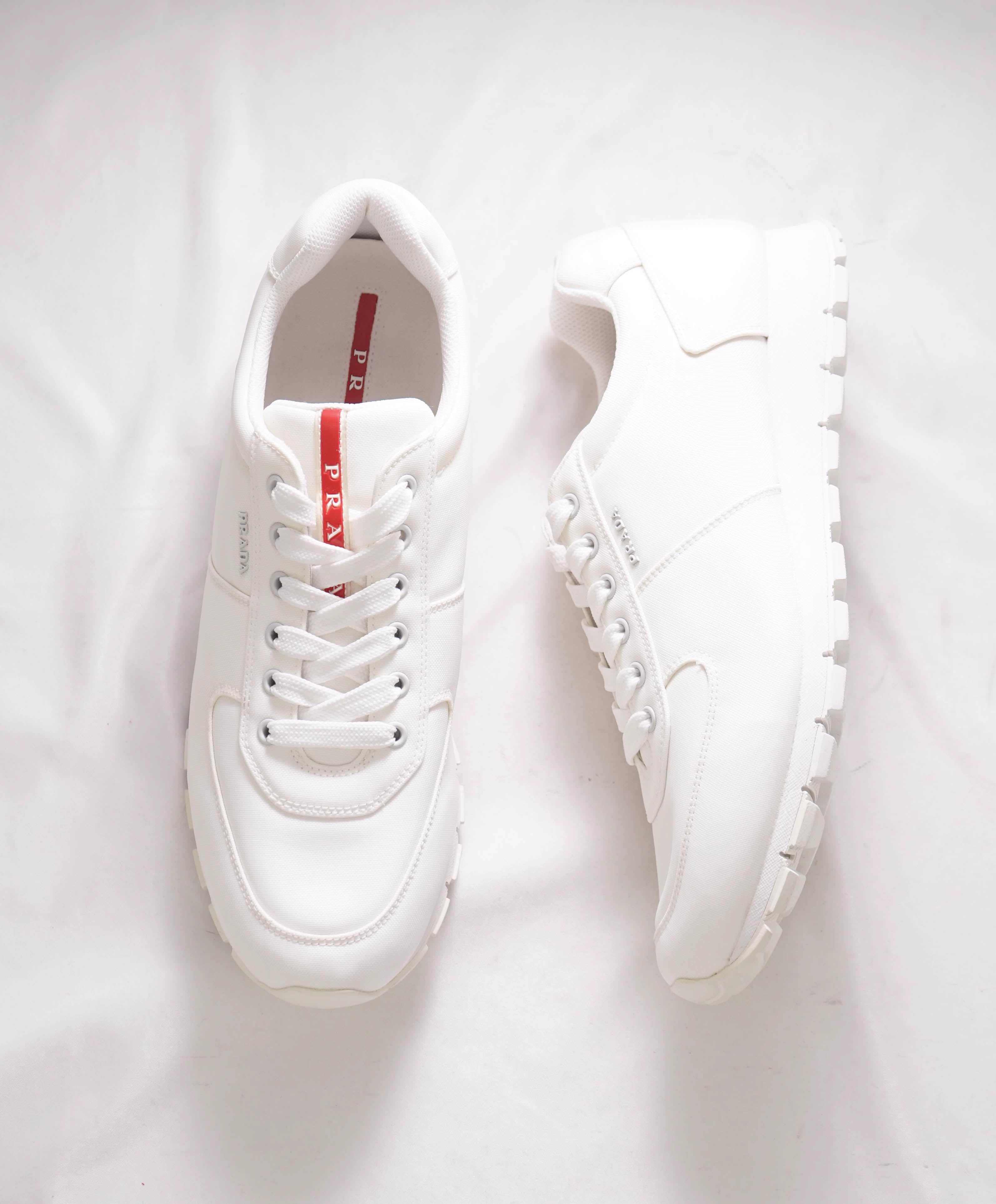 $950 PRADA - *Line Rossa* White Sneakers With Logo Detail - 12.5 US (11.5 IT)