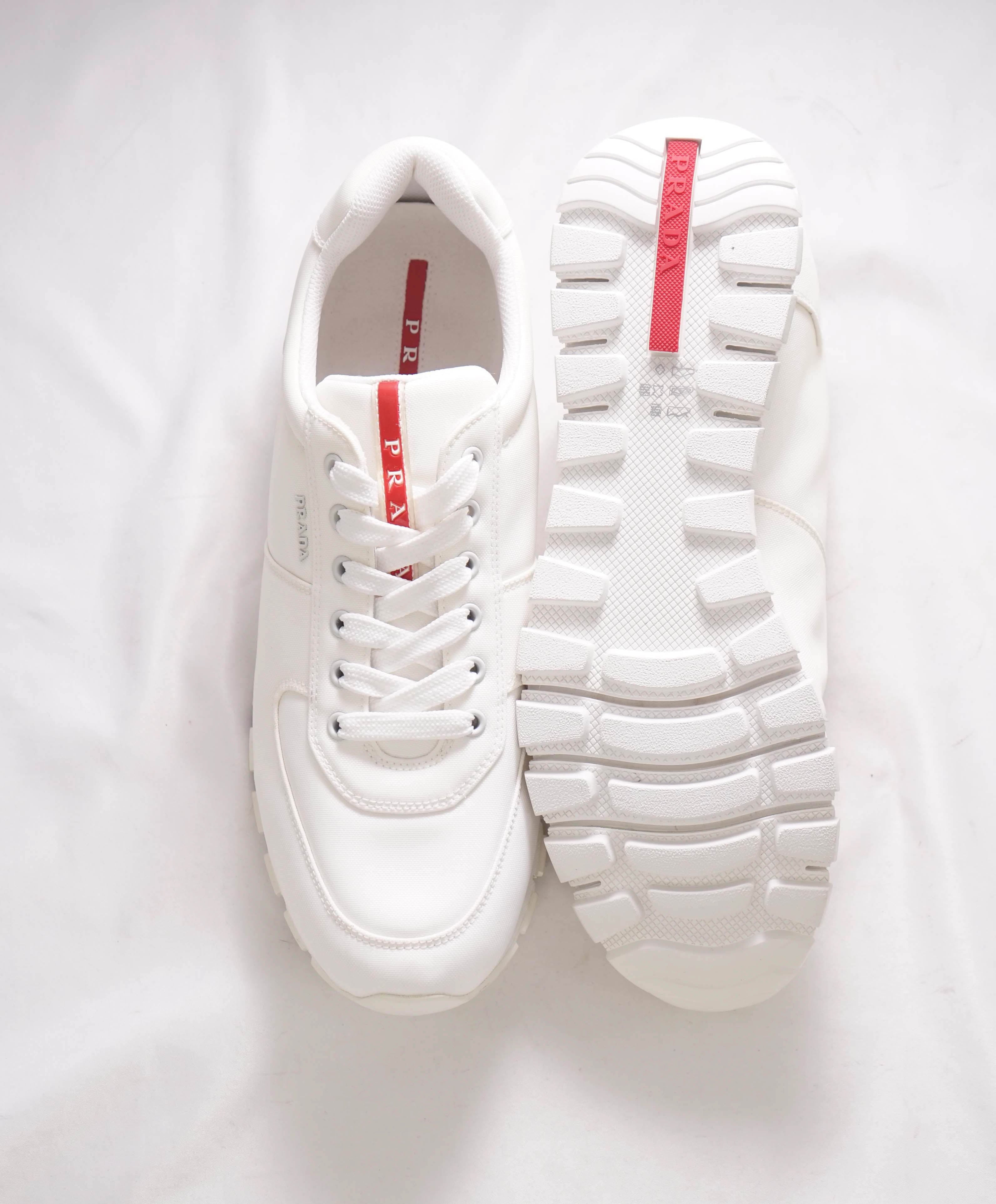 $950 PRADA - *Line Rossa* White Sneakers With Logo Detail - 12.5 US (11.5 IT)